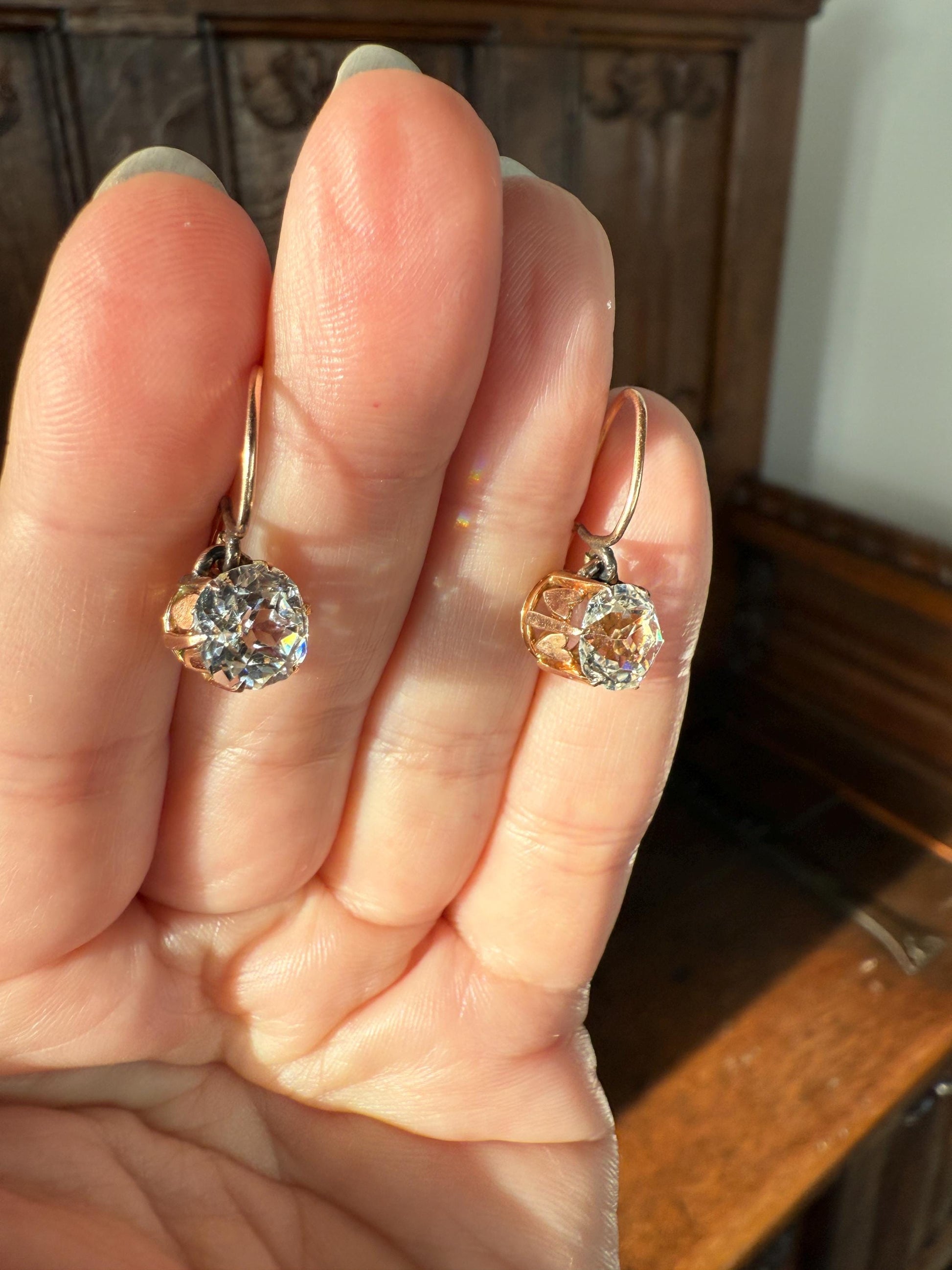 HEARTS 3.3 Carat Super Chunky Old Cut Paste Dangle Earrings 14k Gold Romantic Gift Bridal Something Old Wedding Jewelry Figural