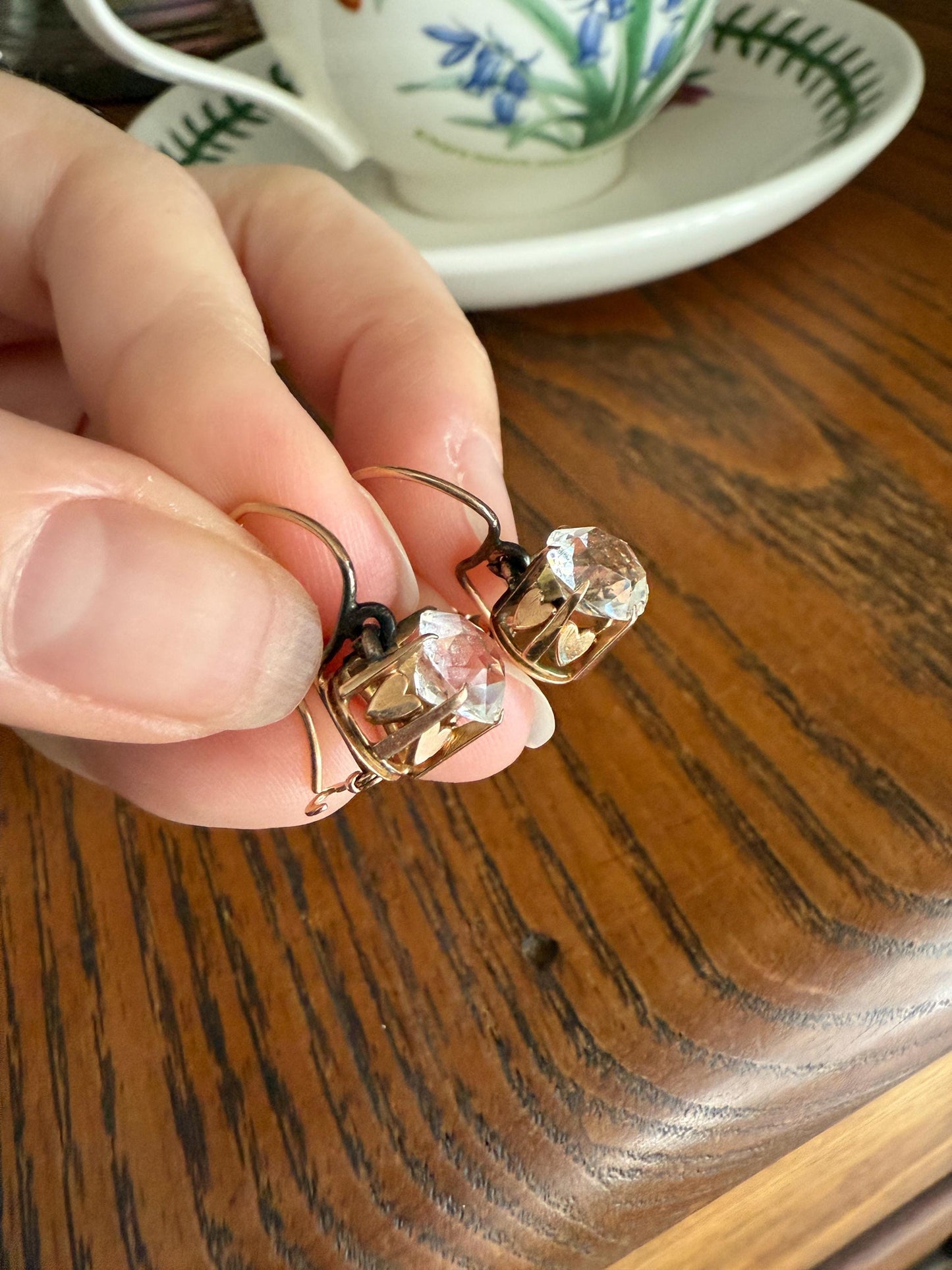 HEARTS 3.3 Carat Super Chunky Old Cut Paste Dangle Earrings 14k Gold Romantic Gift Bridal Something Old Wedding Jewelry Figural