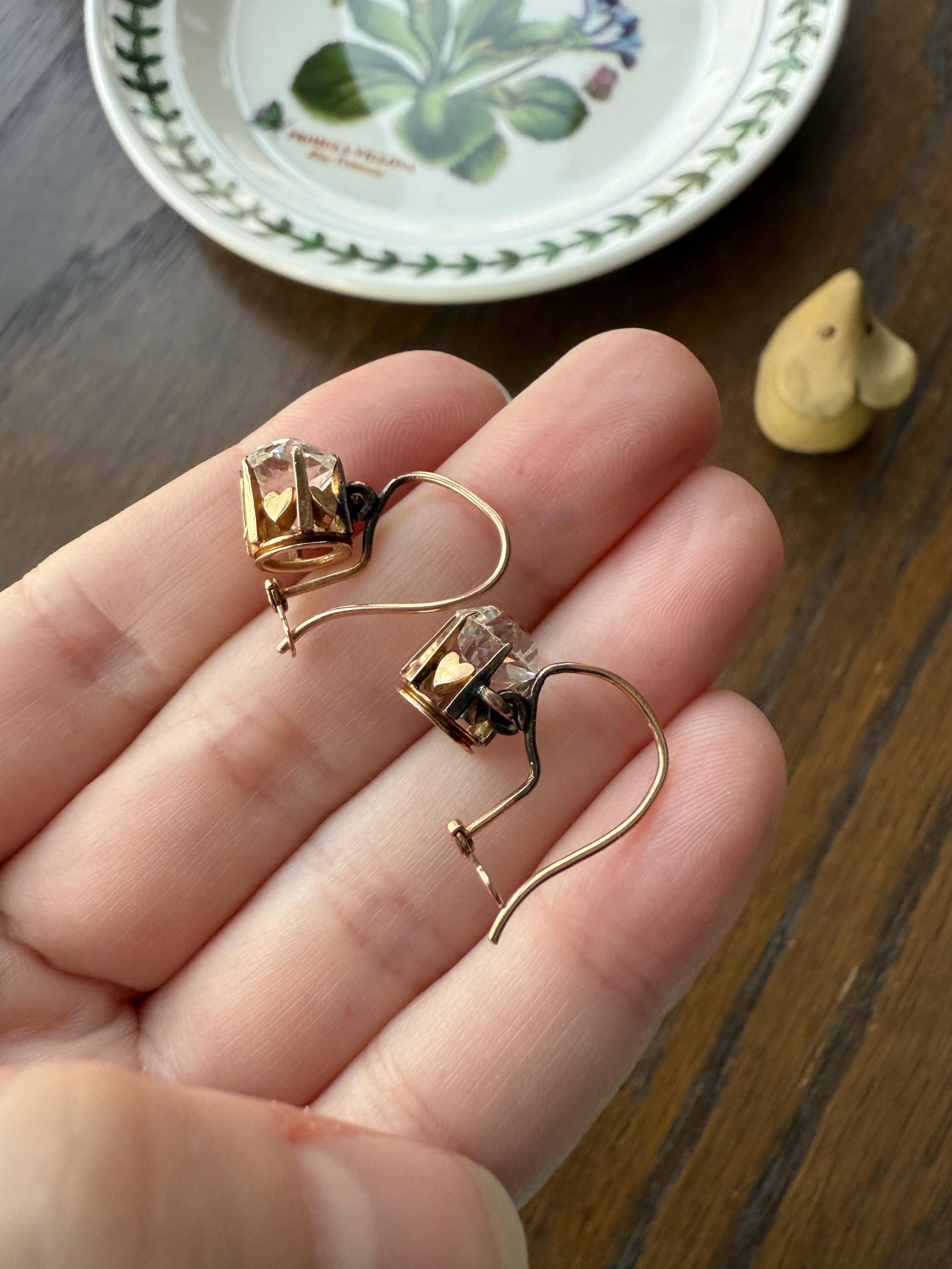 HEARTS 3.3 Carat Super Chunky Old Cut Paste Dangle Earrings 14k Gold Romantic Gift Bridal Something Old Wedding Jewelry Figural