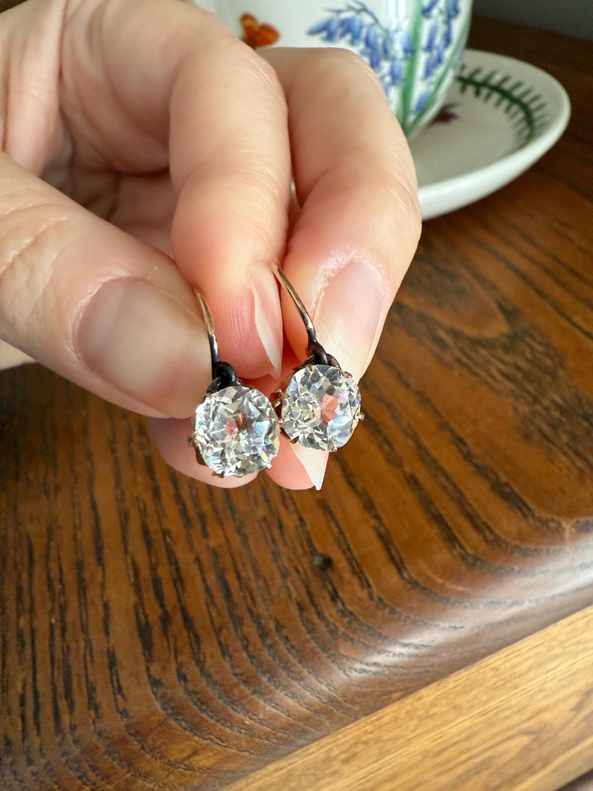 HEARTS 3.3 Carat Super Chunky Old Cut Paste Dangle Earrings 14k Gold Romantic Gift Bridal Something Old Wedding Jewelry Figural