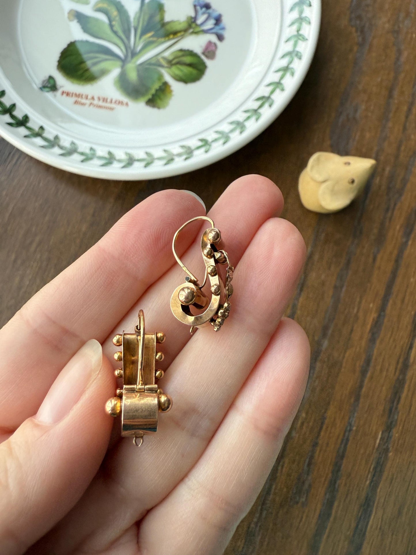 GRAPES Leaf Vine Seed Peral French Regional Antique 18k GOLD Solid Poissarde Dangle EARRINGS Ball Rivet Victorian Etruscan Gift Belle Epoque