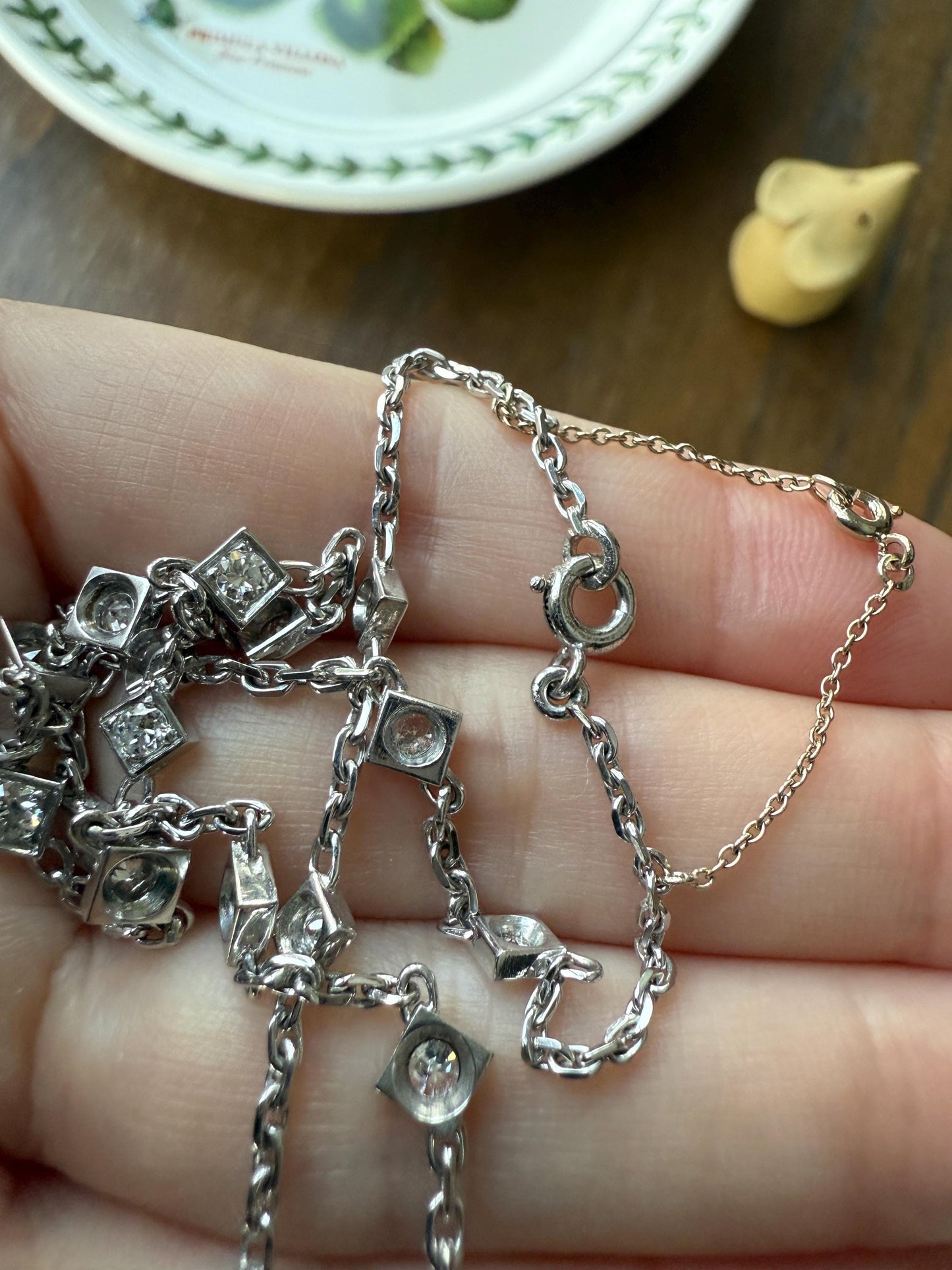 Vintage 2 Carats Natural Old Mine Cut DIAMOND Square Pendants 18k White Gold Solid Station Chain Necklace Minimalist Diamonds by the Yard