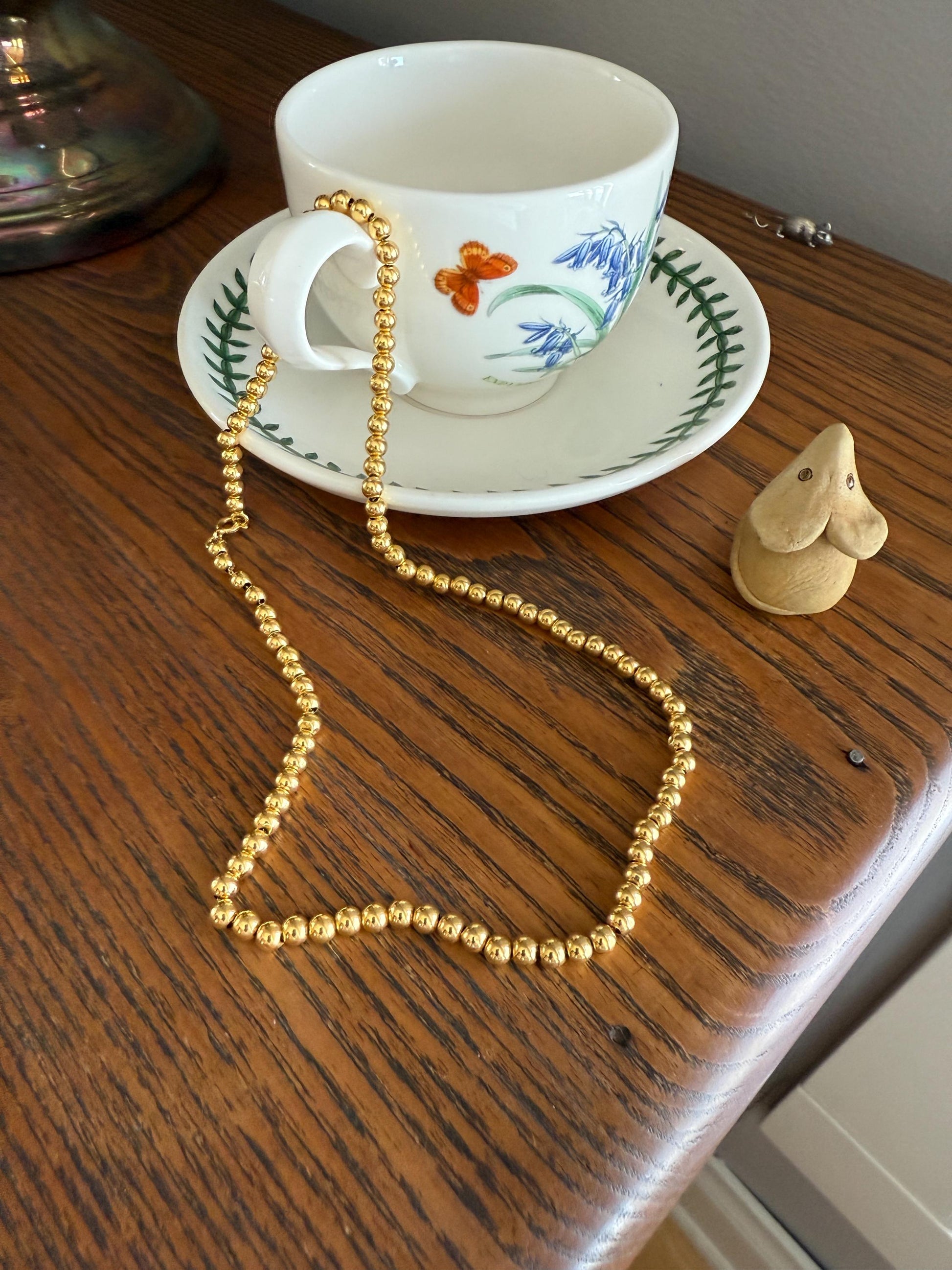 Uniform French Vintage 10.2g 18k GOLD Pearl Solid Traditional Marseille Chain Necklace Smaller Beads 18" Collar Neckmess Staple