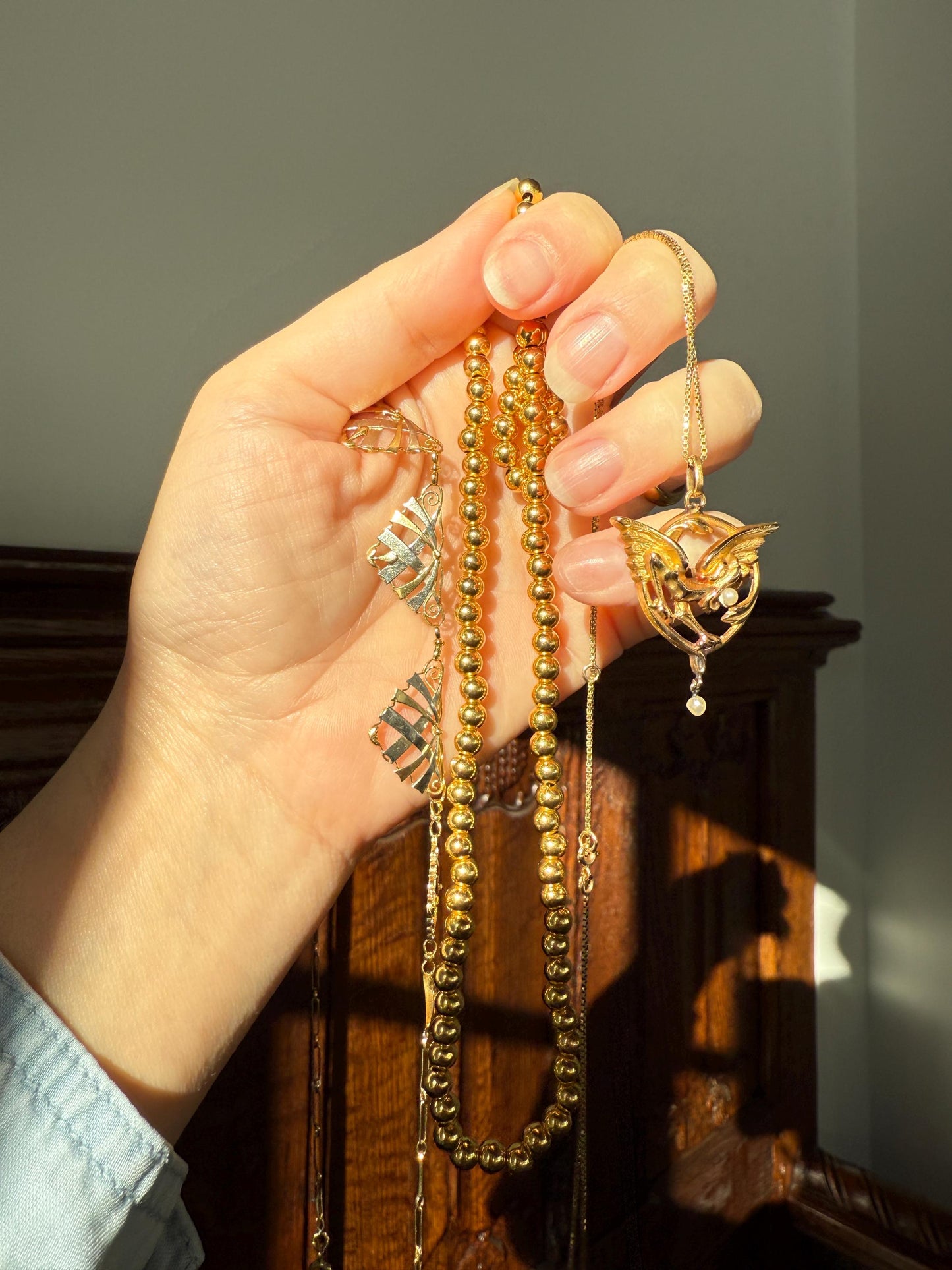 Uniform French Vintage 10.2g 18k GOLD Pearl Solid Traditional Marseille Chain Necklace Smaller Beads 18" Collar Neckmess Staple