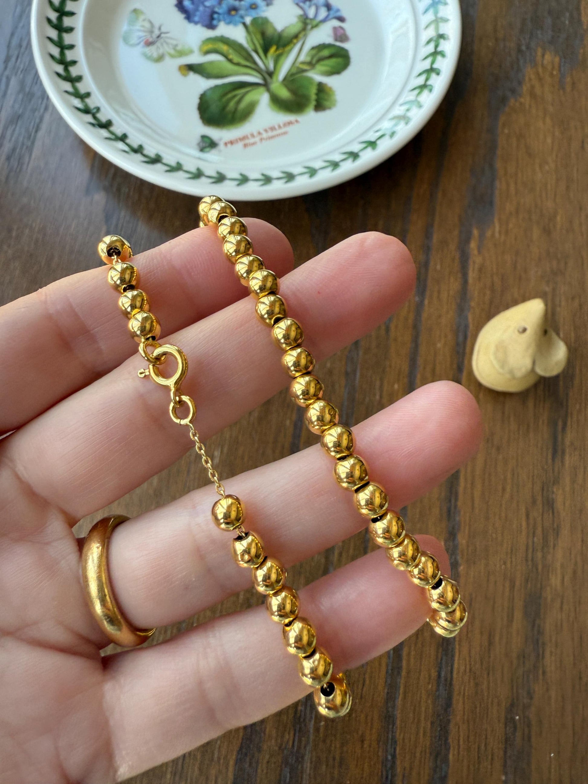 Uniform French Vintage 10.2g 18k GOLD Pearl Solid Traditional Marseille Chain Necklace Smaller Beads 18" Collar Neckmess Staple