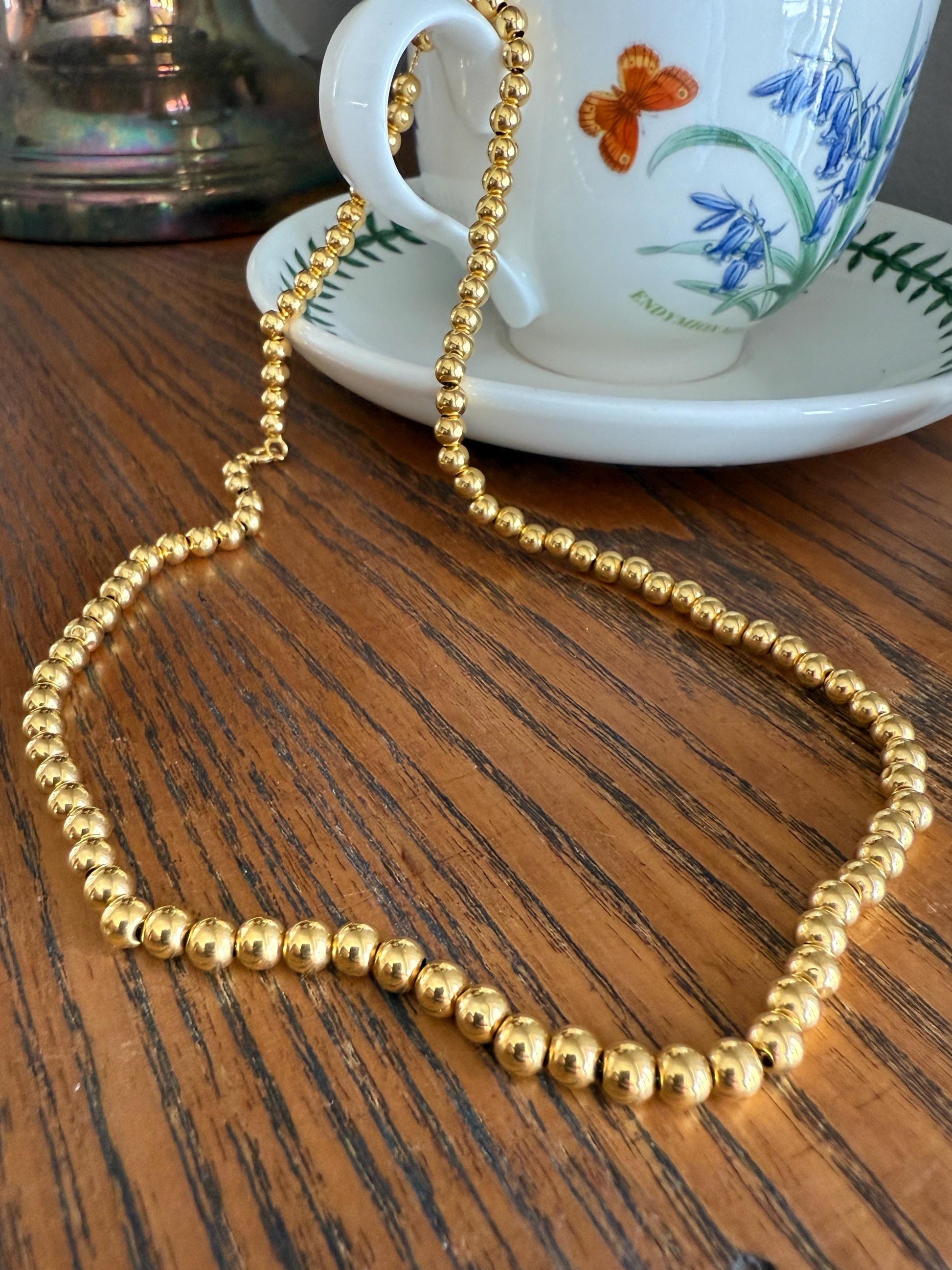 Uniform French Vintage 10.2g 18k GOLD Pearl Solid Traditional Marseille Chain Necklace Smaller Beads 18" Collar Neckmess Staple