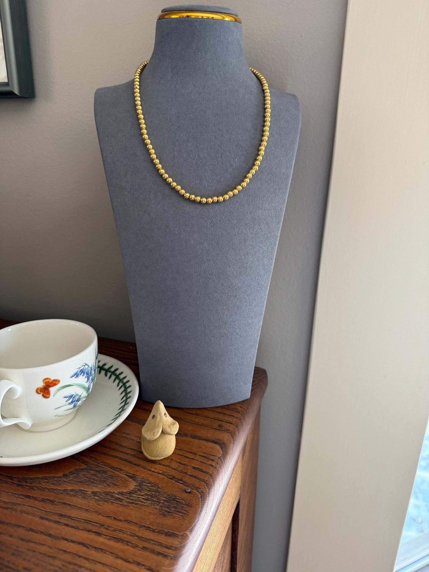 Uniform French Vintage 10.2g 18k GOLD Pearl Solid Traditional Marseille Chain Necklace Smaller Beads 18" Collar Neckmess Staple