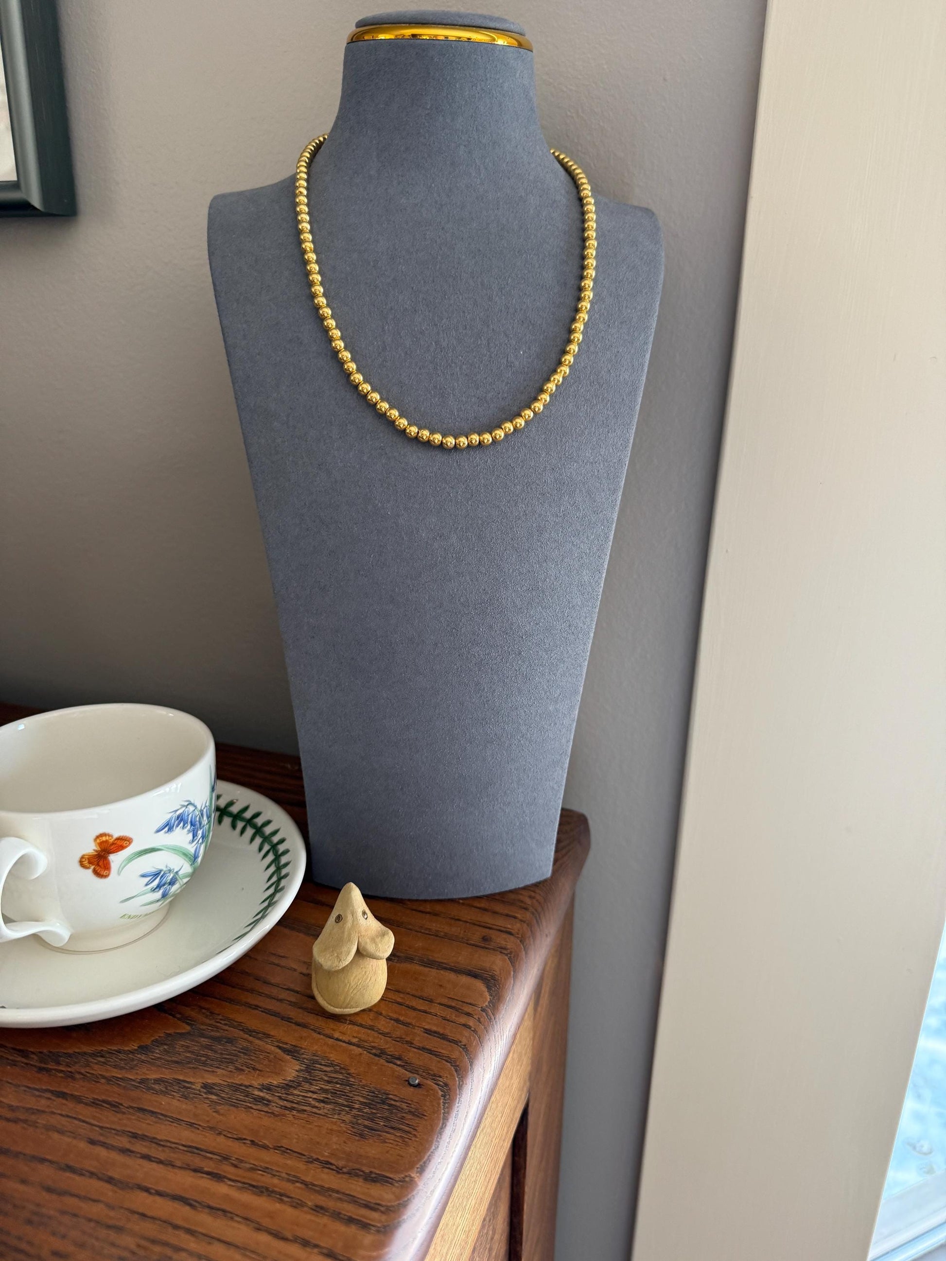 Uniform French Vintage 10.2g 18k GOLD Pearl Solid Traditional Marseille Chain Necklace Smaller Beads 18" Collar Neckmess Staple