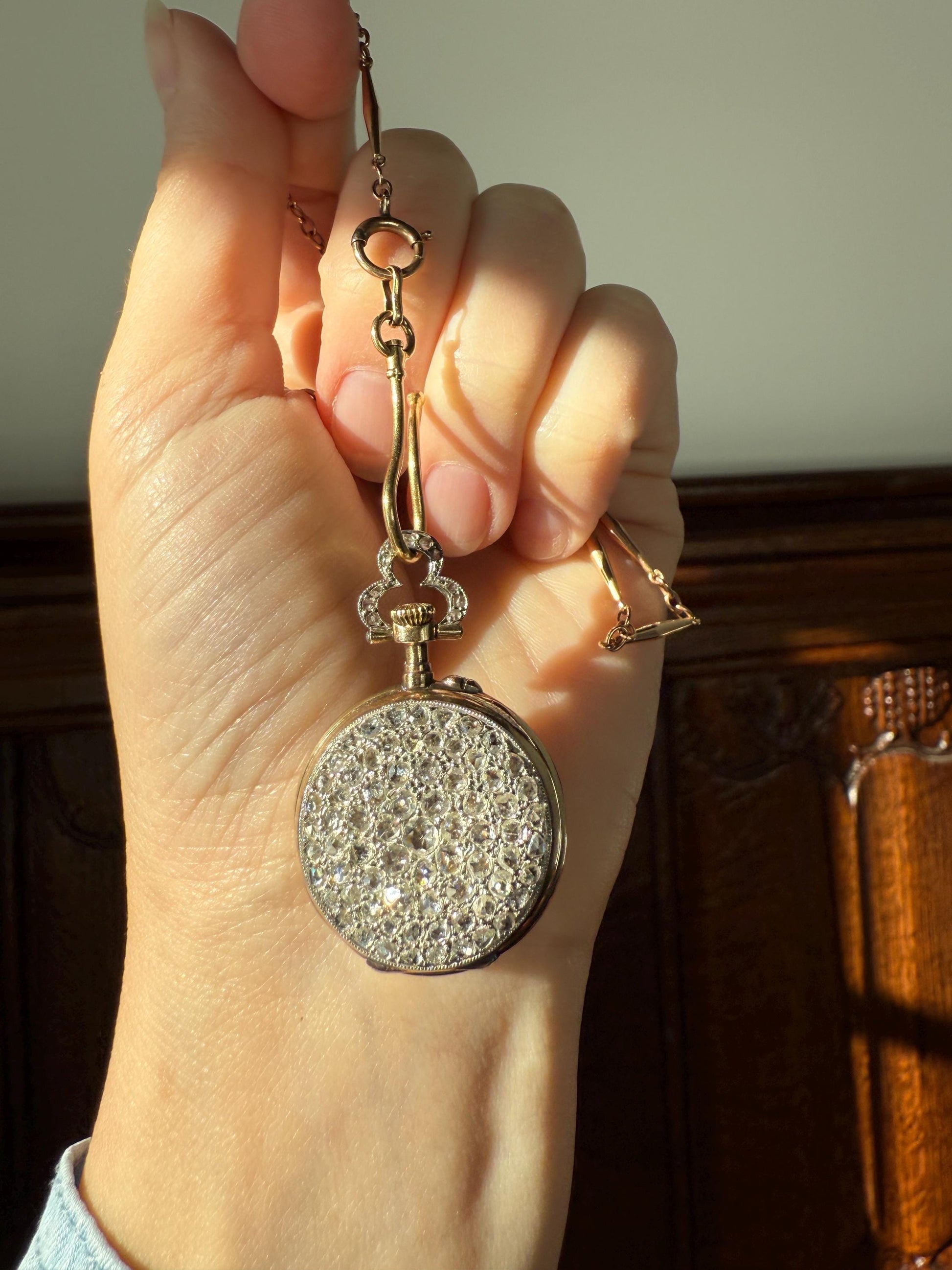 Sparkle Bomb ENTIRELY DIAMOND Encrusted French VICTORIAN Chunky Rose Cut Diamond Antique 18k Gold Silver Pocket Watch Case Pendant Locket