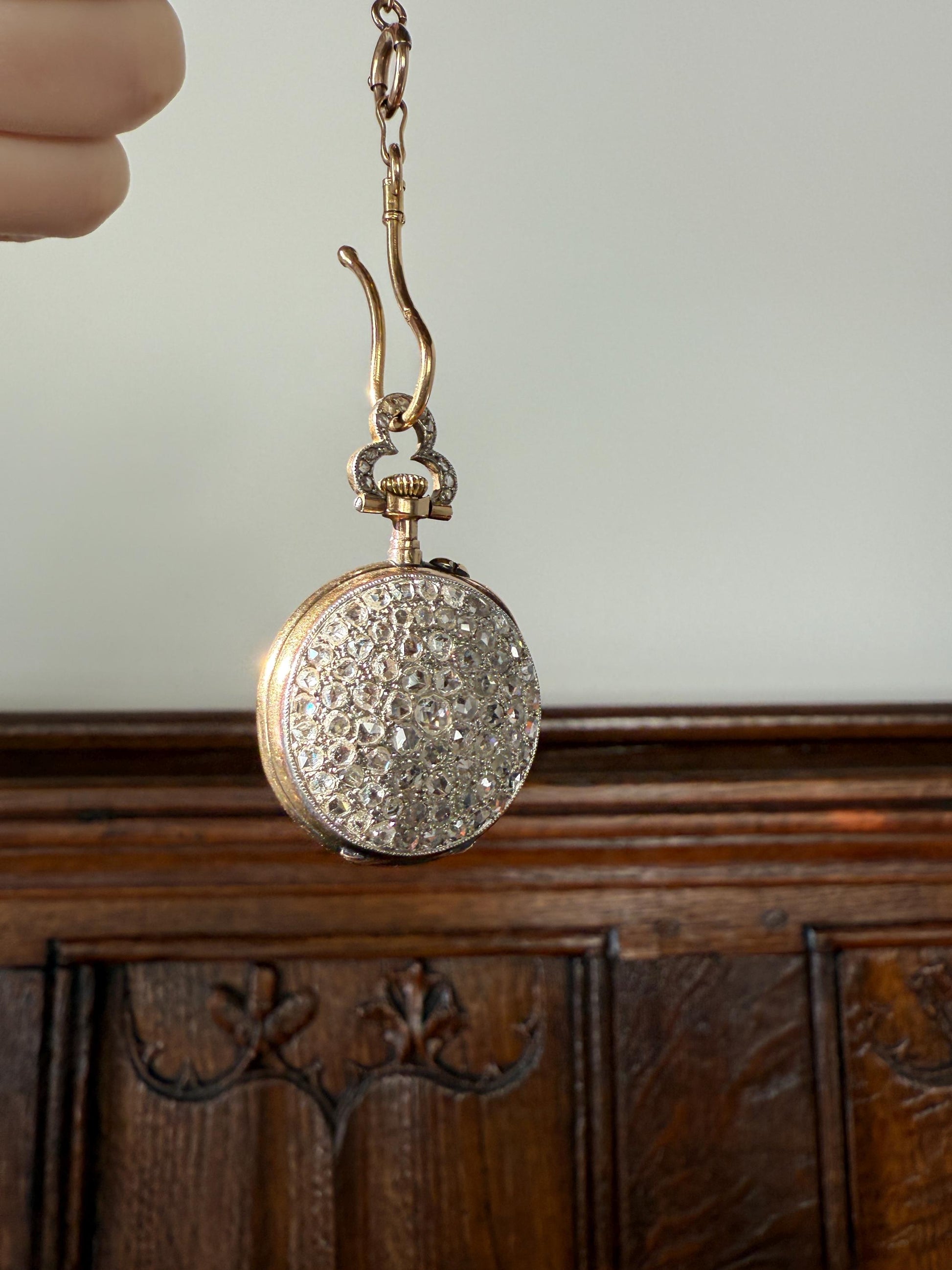 Sparkle Bomb ENTIRELY DIAMOND Encrusted French VICTORIAN Chunky Rose Cut Diamond Antique 18k Gold Silver Pocket Watch Case Pendant Locket