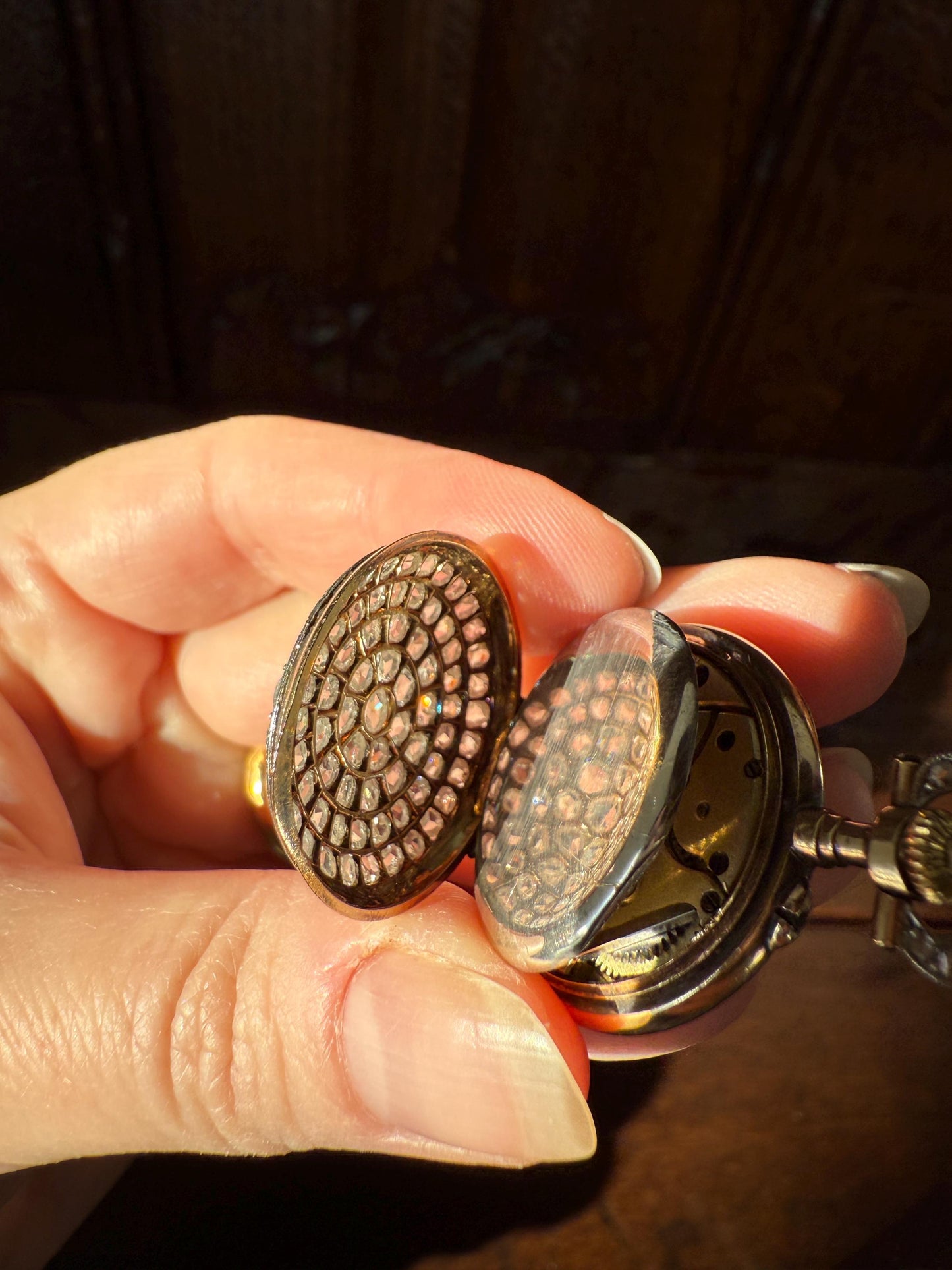 Sparkle Bomb ENTIRELY DIAMOND Encrusted French VICTORIAN Chunky Rose Cut Diamond Antique 18k Gold Silver Pocket Watch Case Pendant Locket