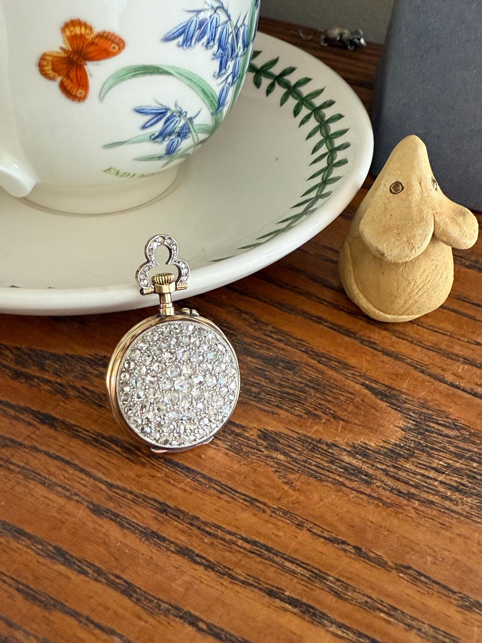 Sparkle Bomb ENTIRELY DIAMOND Encrusted French VICTORIAN Chunky Rose Cut Diamond Antique 18k Gold Silver Pocket Watch Case Pendant Locket