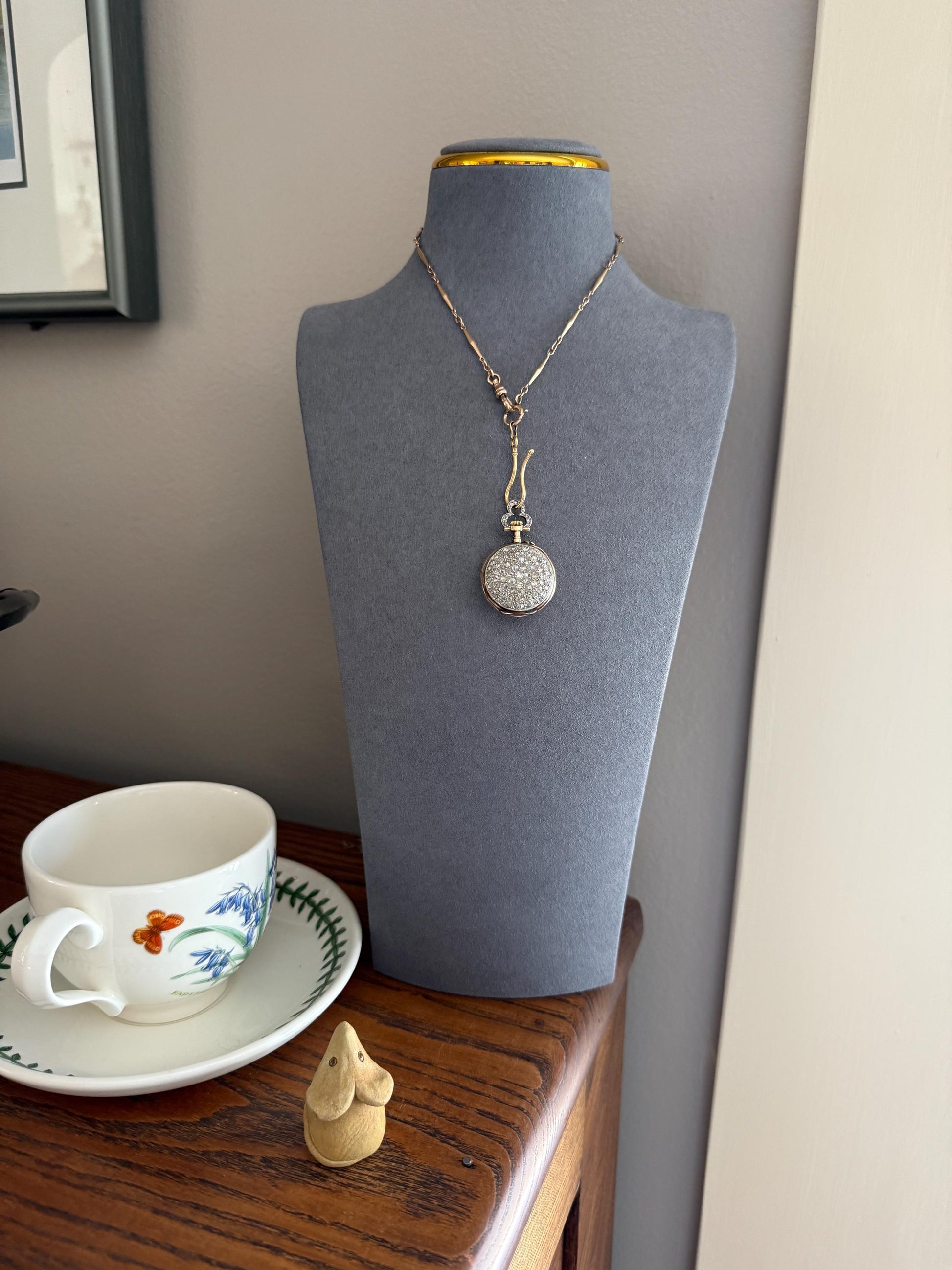 Sparkle Bomb ENTIRELY DIAMOND Encrusted French VICTORIAN Chunky Rose Cut Diamond Antique 18k Gold Silver Pocket Watch Case Pendant Locket