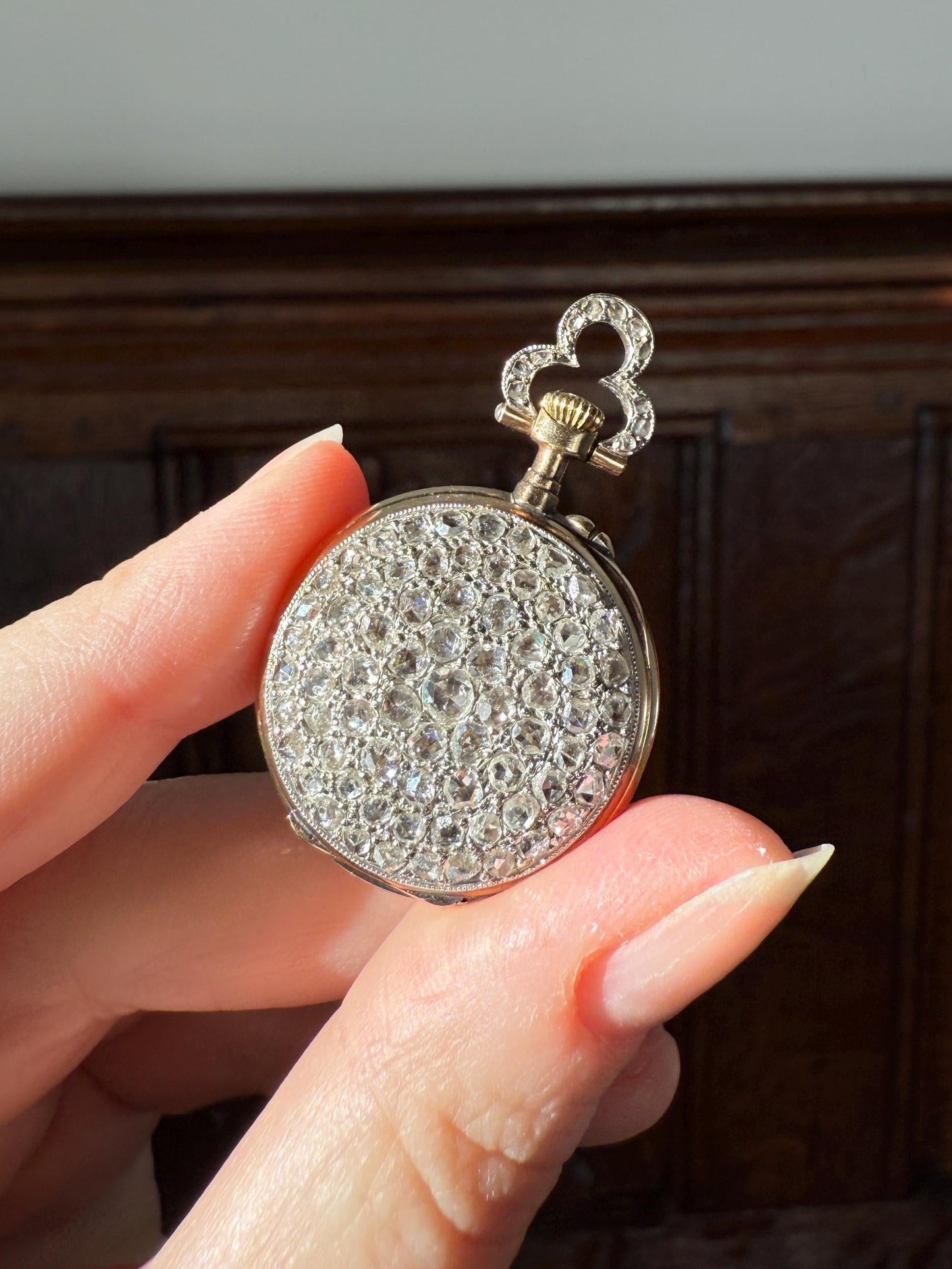 Sparkle Bomb ENTIRELY DIAMOND Encrusted French VICTORIAN Chunky Rose Cut Diamond Antique 18k Gold Silver Pocket Watch Case Pendant Locket