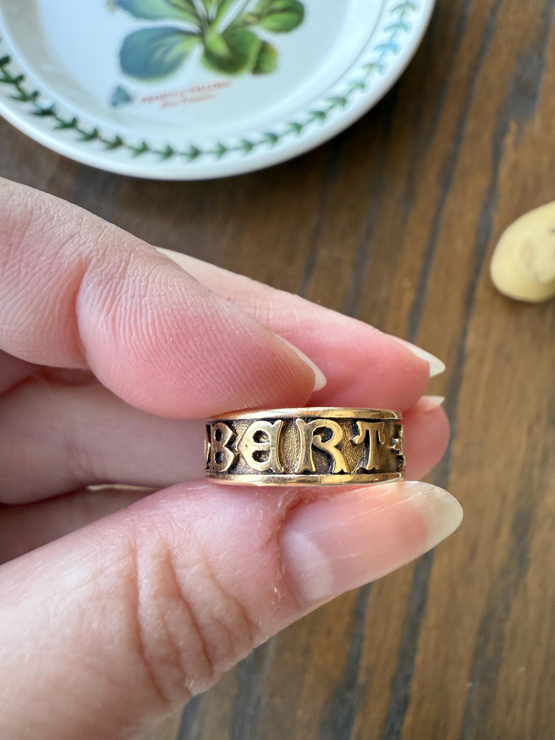 Wish My Name Was ROBERT Antique DATED 1909 French Edwardian 14k Gold Solid Ornate Eternity 3D Monogram Cigar Band Name Ring