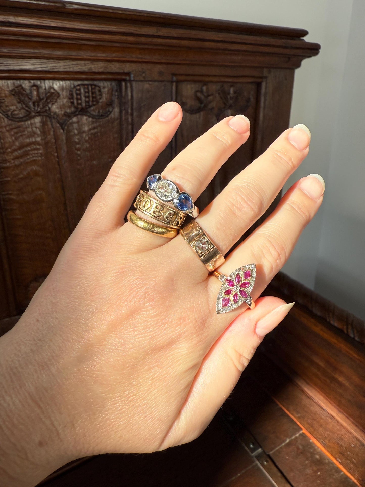Antique Eye Clean Rose Cut DIAMOND French ViCTORIAN 7.3mm Wide Cigar Band Ring 7.3g 18k Gold Solid Stacker Chunky Belle Epoque Unisex