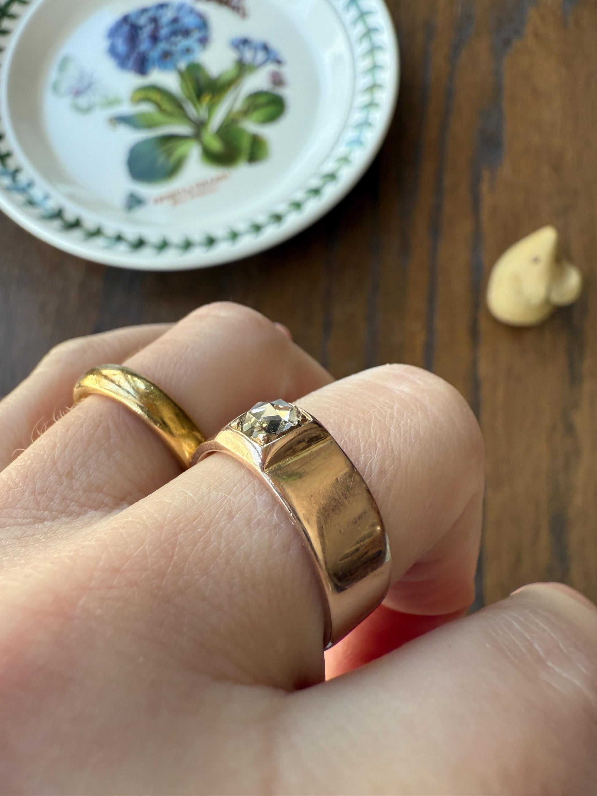 Antique Eye Clean Rose Cut DIAMOND French ViCTORIAN 7.3mm Wide Cigar Band Ring 7.3g 18k Gold Solid Stacker Chunky Belle Epoque Unisex