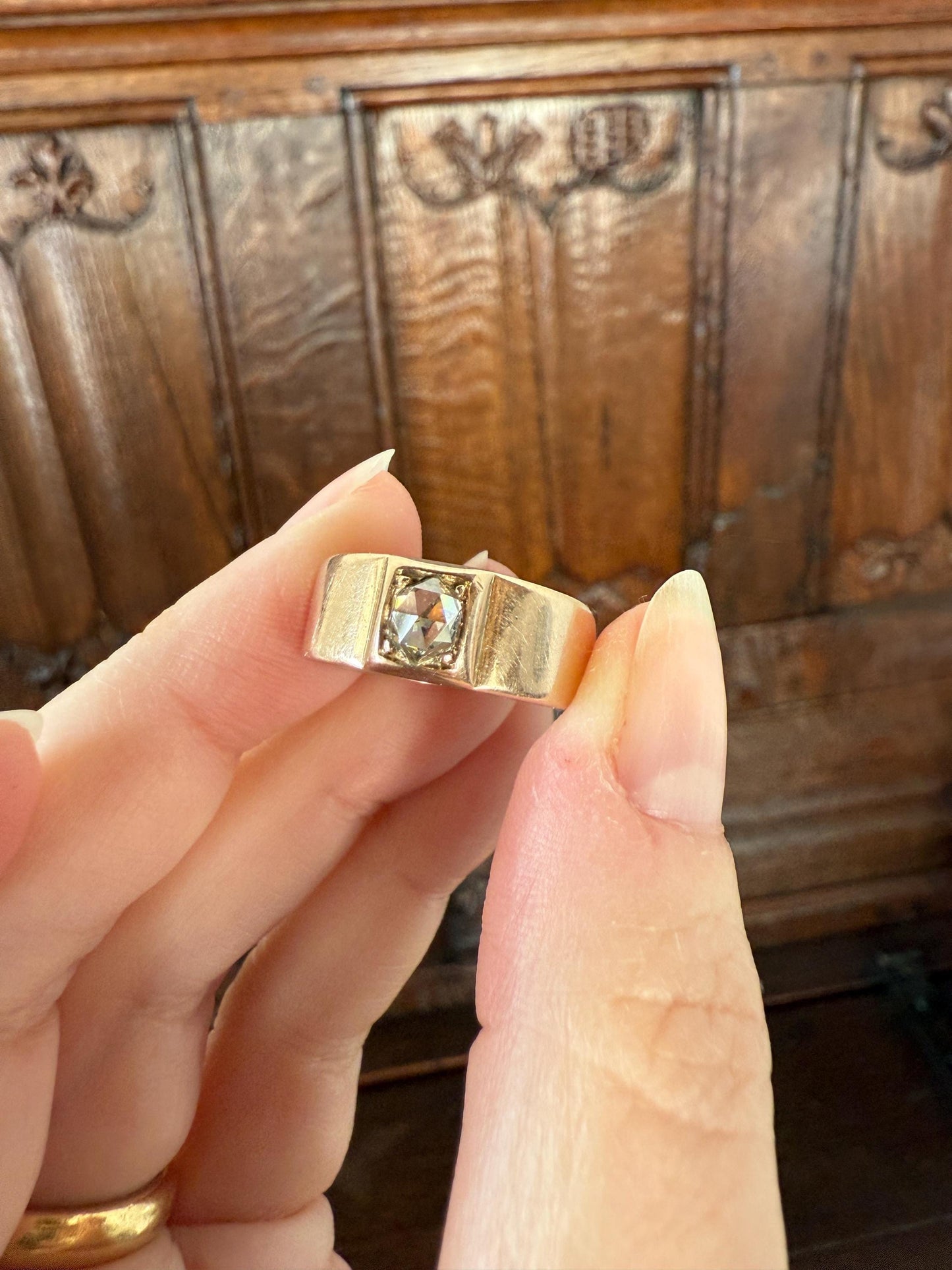 Antique Eye Clean Rose Cut DIAMOND French ViCTORIAN 7.3mm Wide Cigar Band Ring 7.3g 18k Gold Solid Stacker Chunky Belle Epoque Unisex