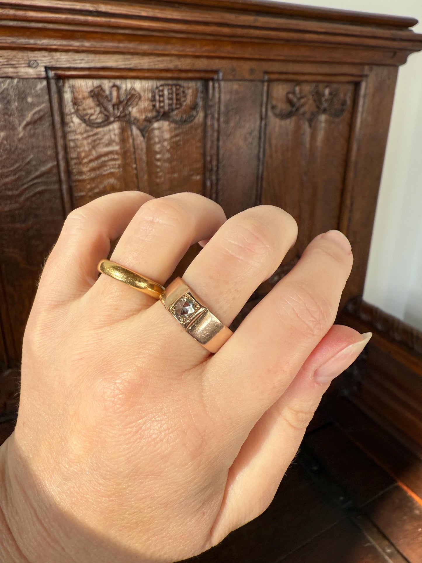 Antique Eye Clean Rose Cut DIAMOND French ViCTORIAN 7.3mm Wide Cigar Band Ring 7.3g 18k Gold Solid Stacker Chunky Belle Epoque Unisex