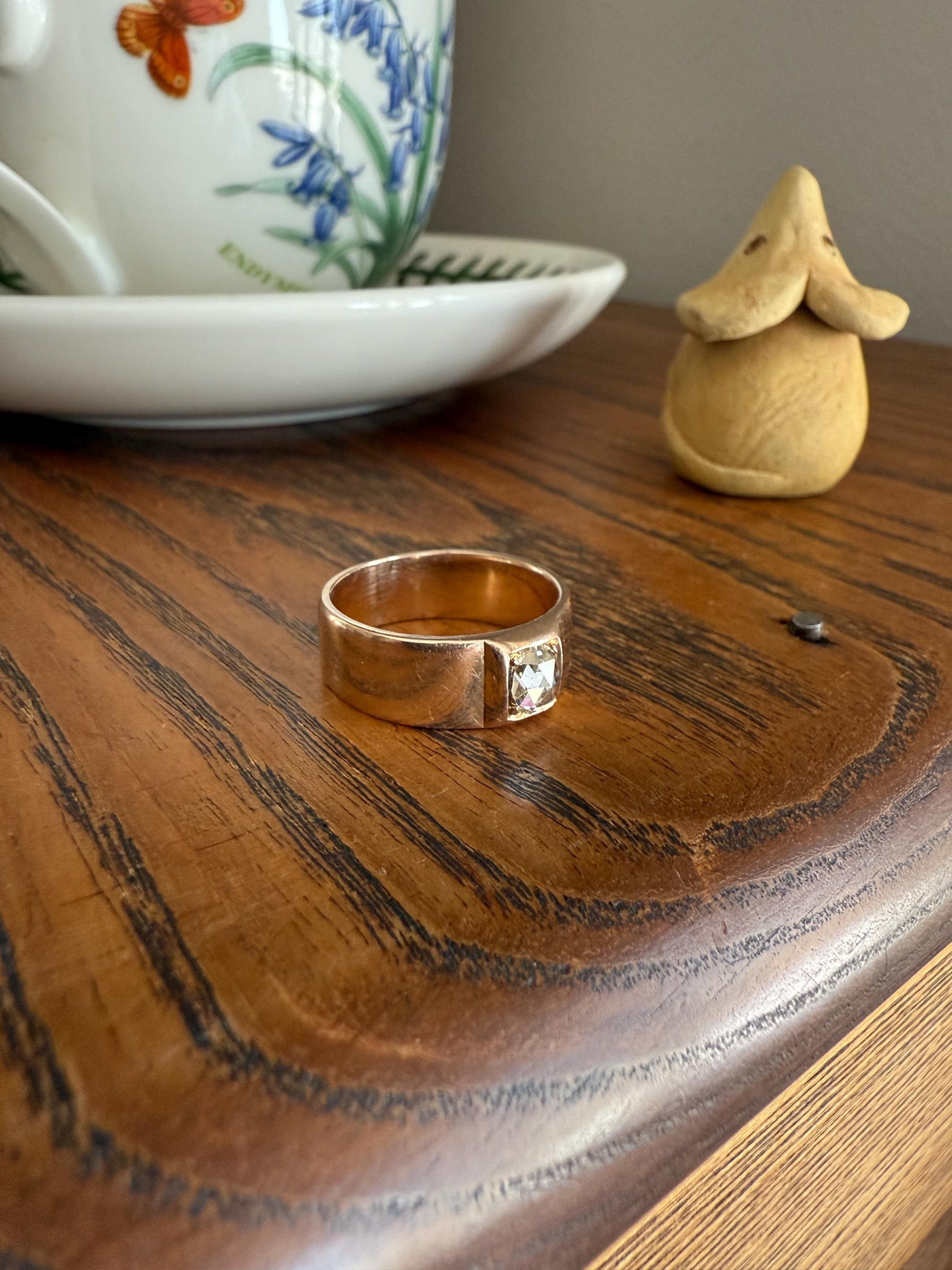 Antique Eye Clean Rose Cut DIAMOND French ViCTORIAN 7.3mm Wide Cigar Band Ring 7.3g 18k Gold Solid Stacker Chunky Belle Epoque Unisex