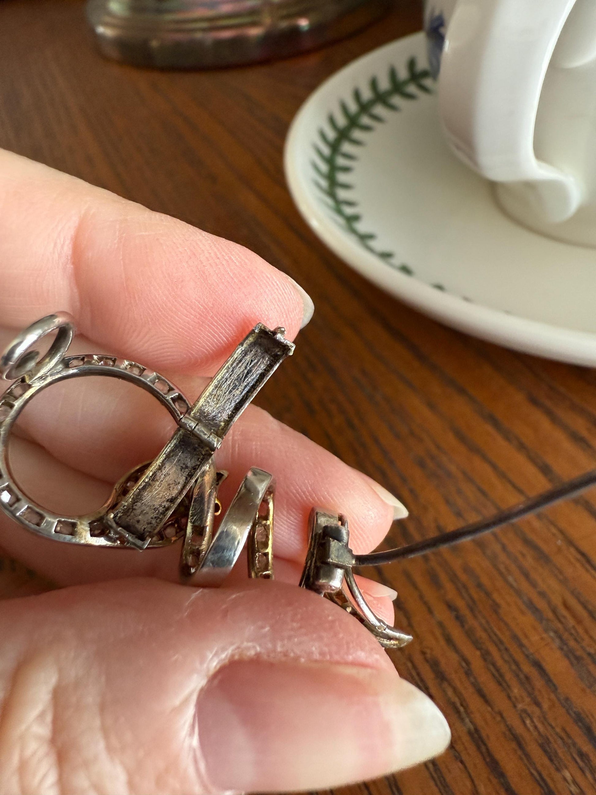 SNAKE French Antique Silver & 18k GOLD Emerald Rose Cut DIAMOND Gem Set Brooch Pendant Connector Cobra Green Figural Victorian
