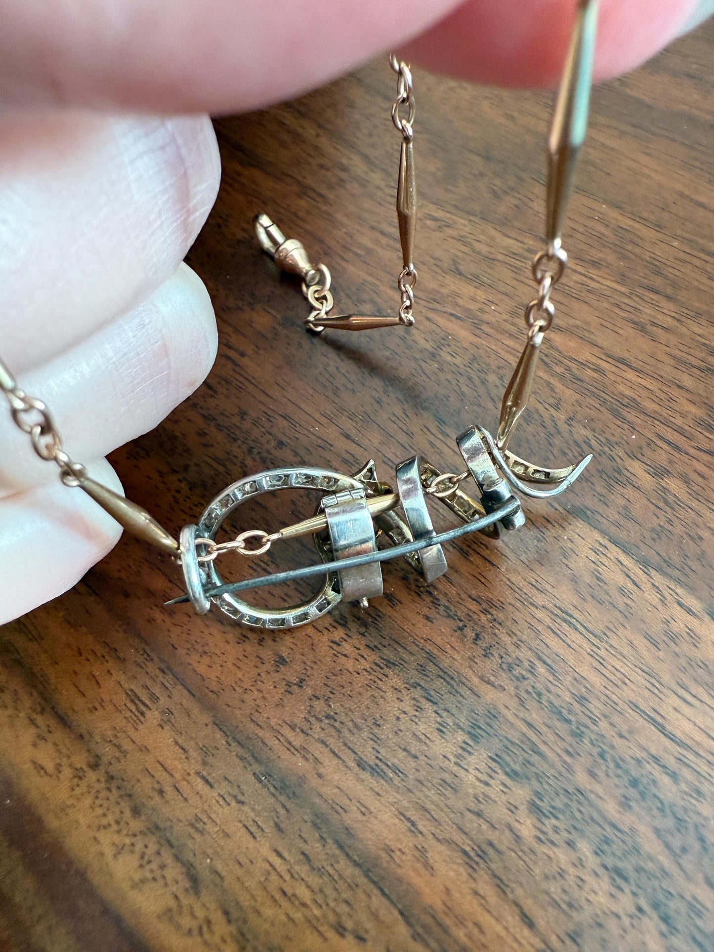 SNAKE French Antique Silver & 18k GOLD Emerald Rose Cut DIAMOND Gem Set Brooch Pendant Connector Cobra Green Figural Victorian