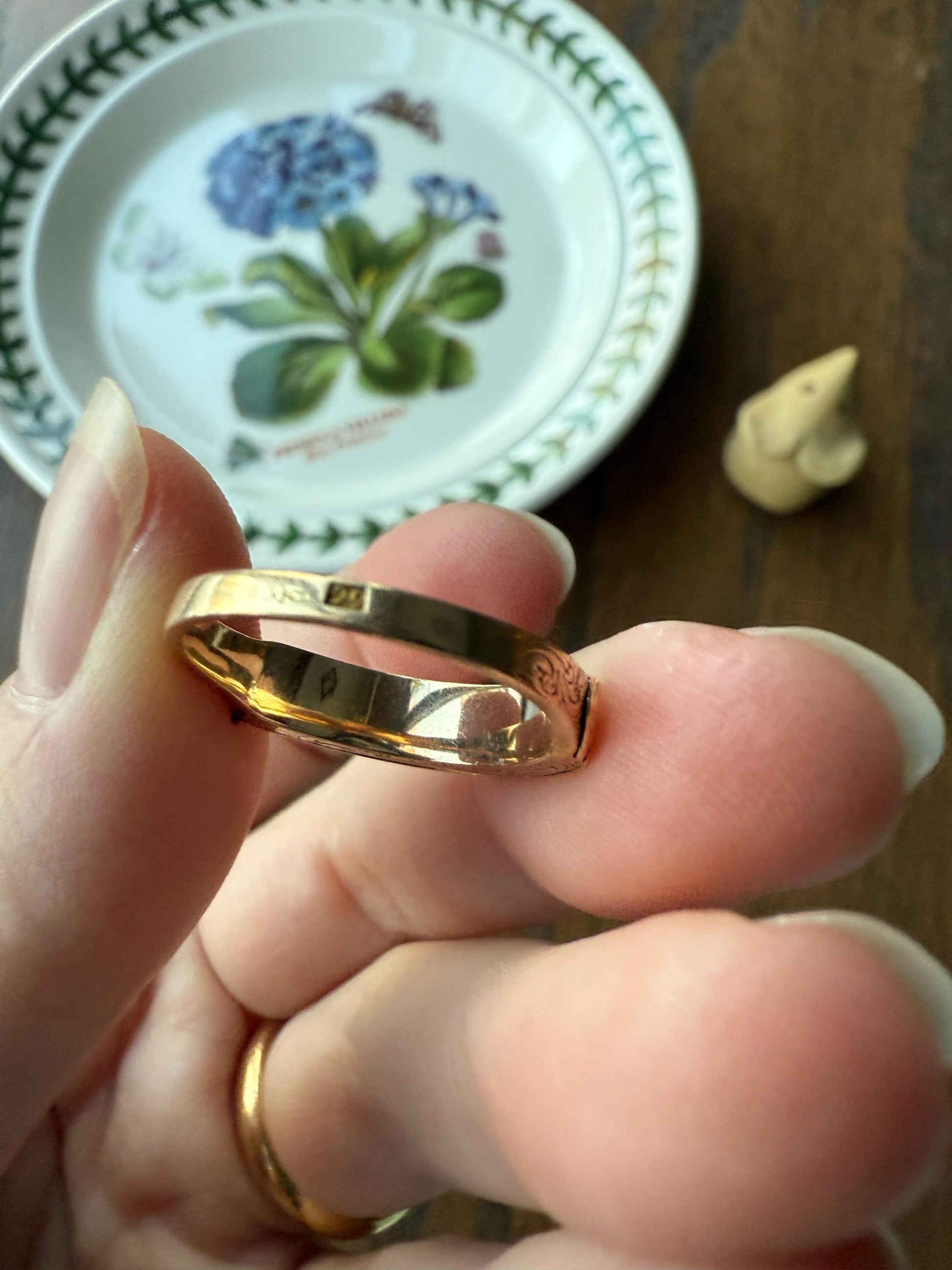 LOCKET RING 14k Gold Victorian Engraved Antique Opening Stacker Band Ornate Enamel Secret Hidden Compartment