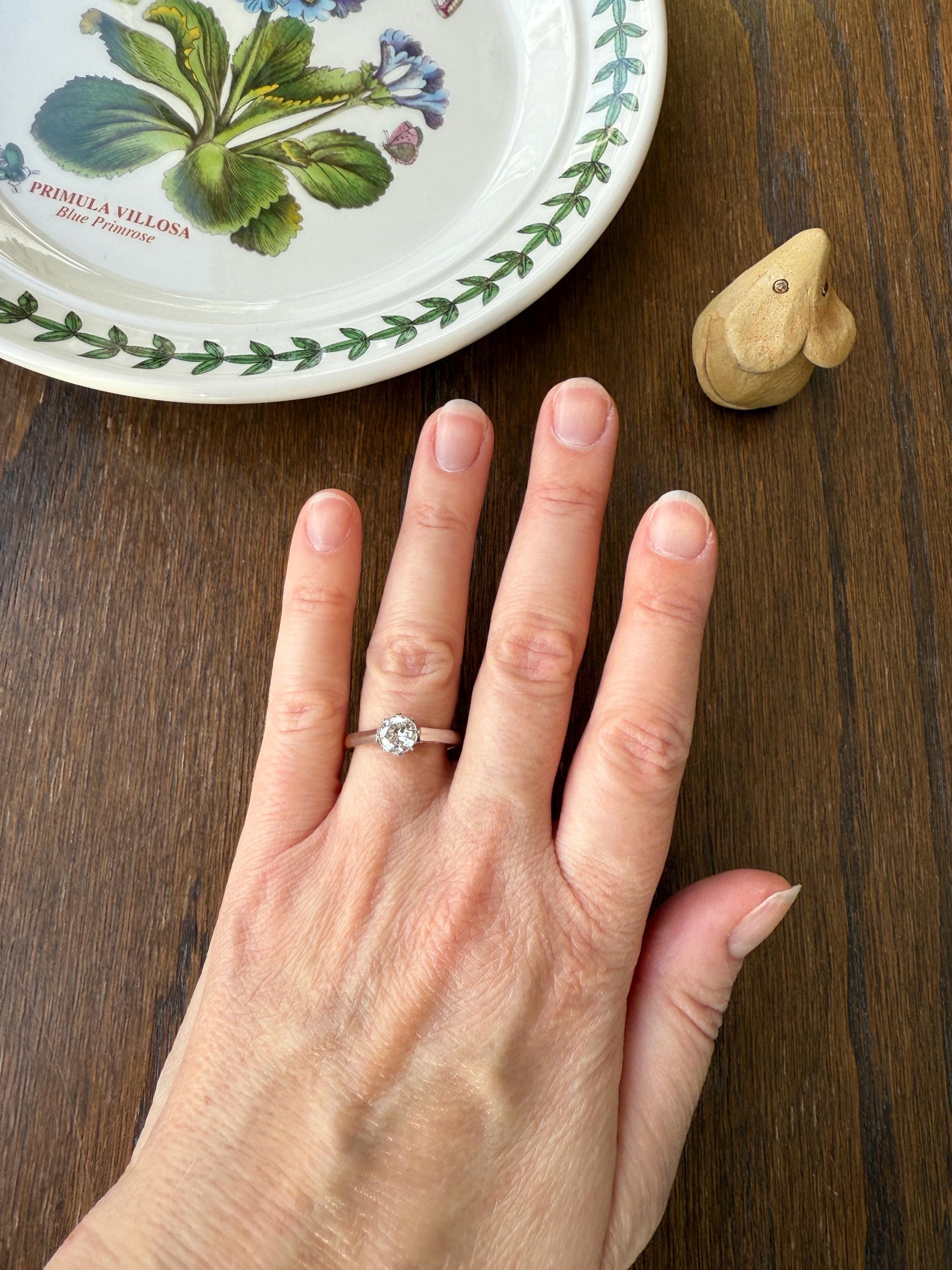 Antique 3/4 Carat Old European Cut DIAMOND Ring 18k Gold Platinum Unique Bezel Prong Setting Engagement Solitaire Stacker .75Ctw OEC