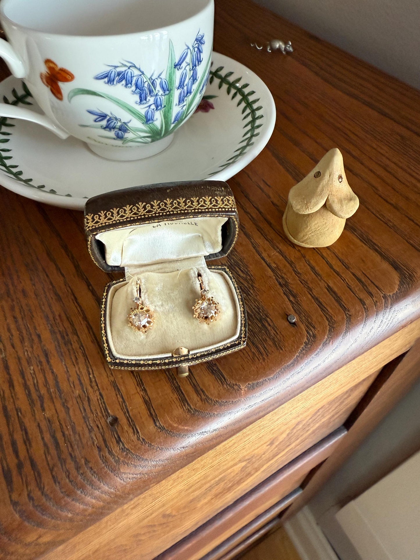 FRENCH Antique Eye Clean 1 Carat Tdw Face Up Open Back Rose Cut DIAMOND Linear Arrow Buttercup Earrings 18k Gold Victorian Dangle Dormeuse