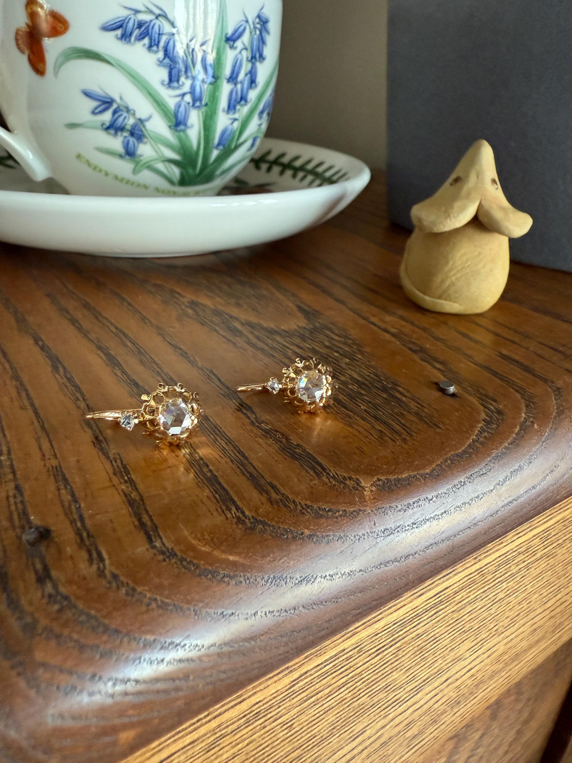 FRENCH Antique Eye Clean 1 Carat Tdw Face Up Open Back Rose Cut DIAMOND Linear Arrow Buttercup Earrings 18k Gold Victorian Dangle Dormeuse