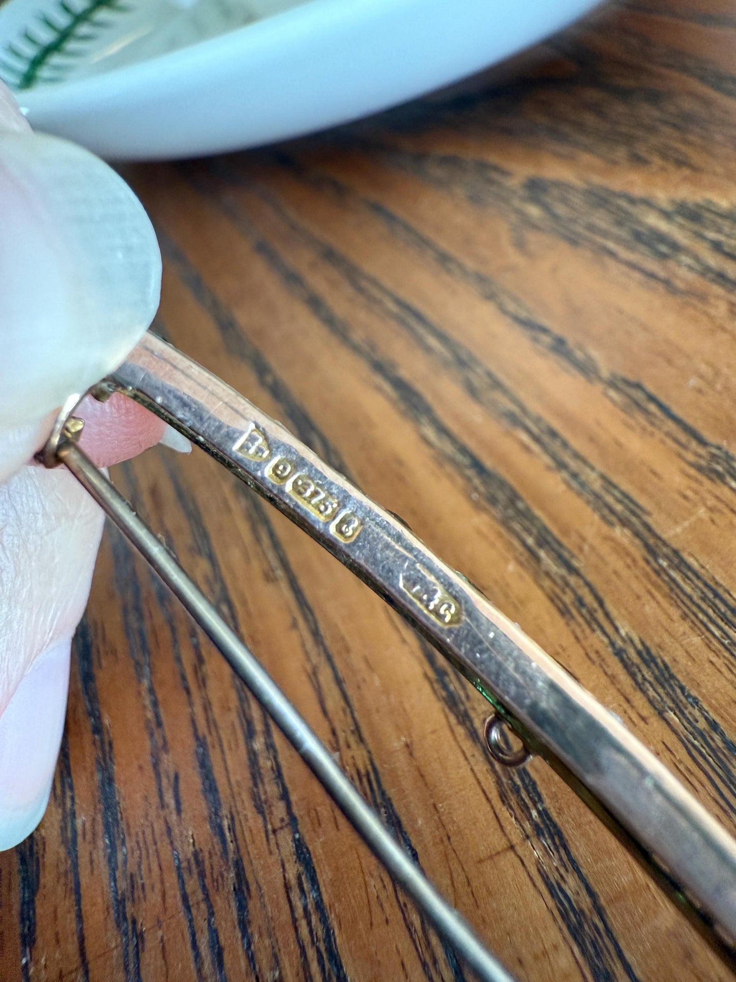 Large MOON Crescent Brooch 9k Gold c1905 Green Paste Rose Cut DIAMOND Extender Connector Pendant Holder Figural Celestial Pin