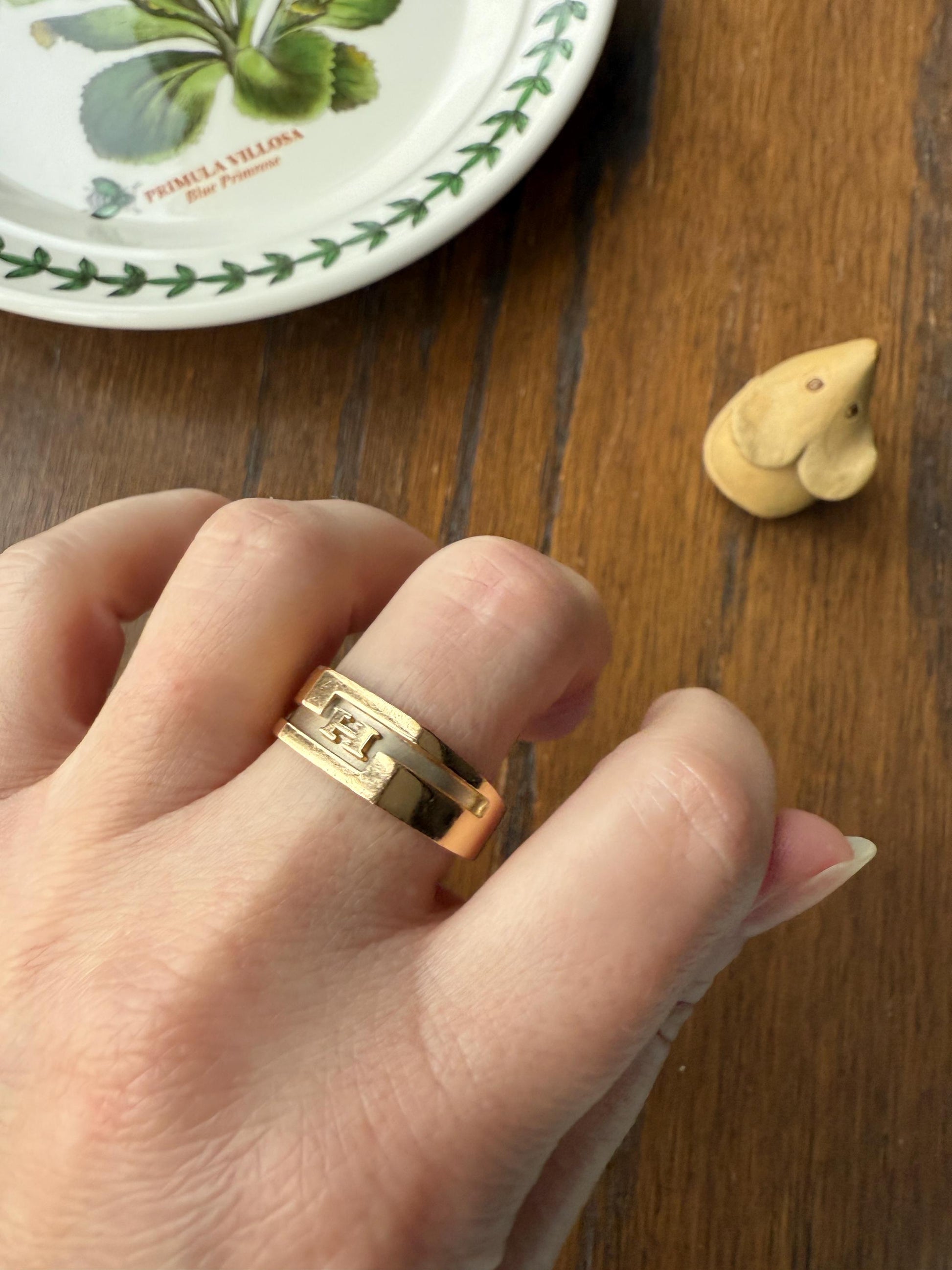 Vintage LETTER H Initial Signet Ring Chunky French 6.2g 18k Gold Geometric Linear Man Cigar Band Unisex Art Deco Antique