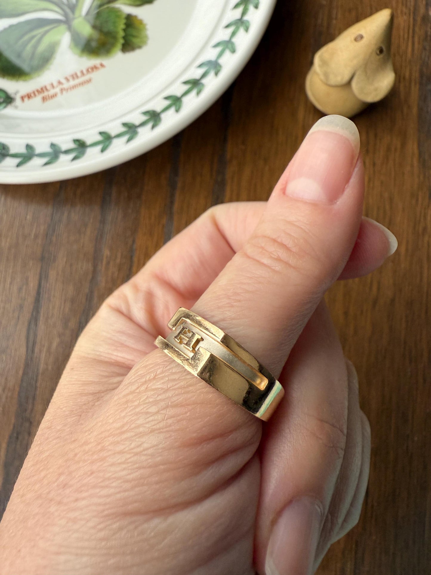 Vintage LETTER H Initial Signet Ring Chunky French 6.2g 18k Gold Geometric Linear Man Cigar Band Unisex Art Deco Antique