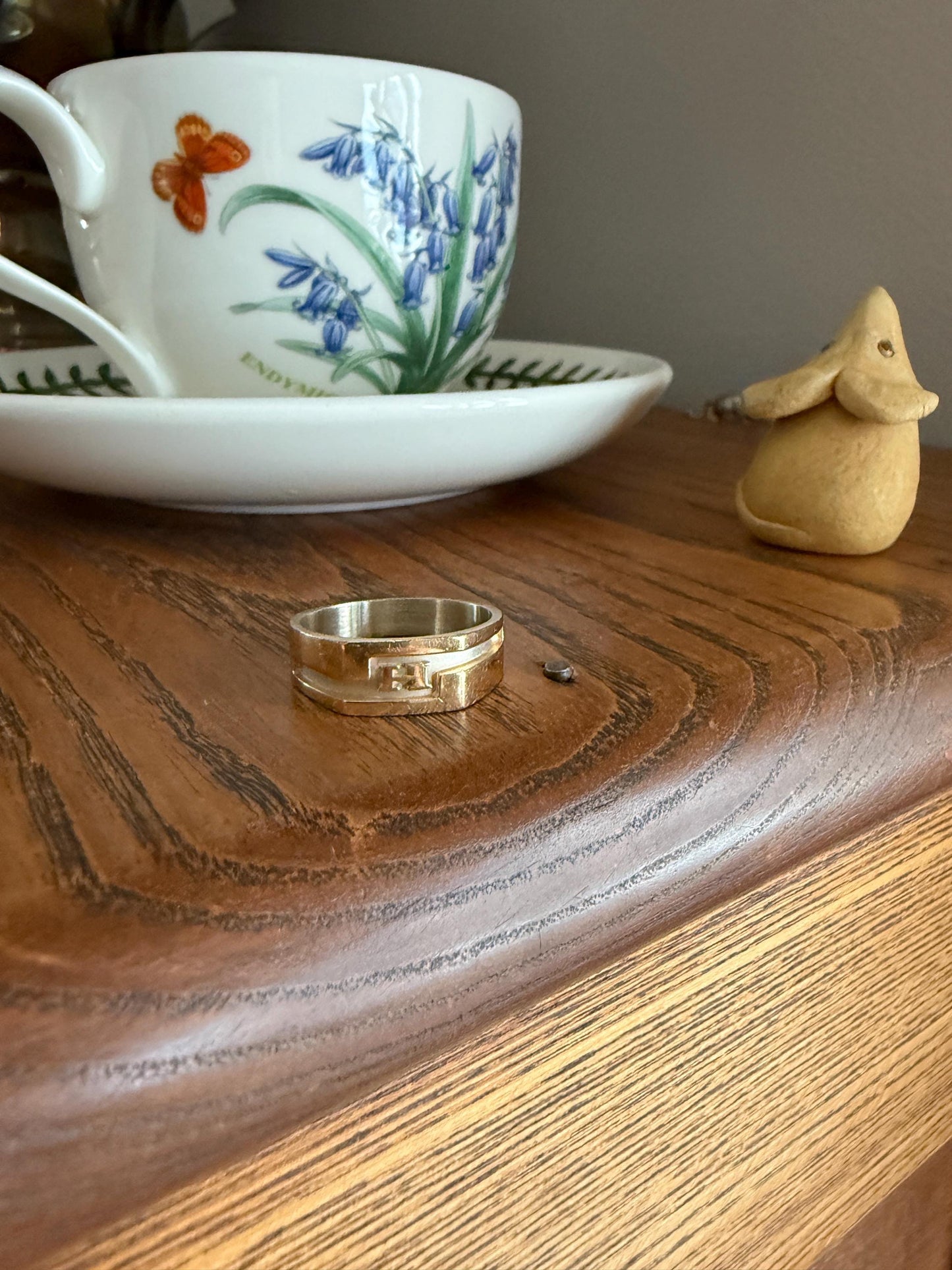 Vintage LETTER H Initial Signet Ring Chunky French 6.2g 18k Gold Geometric Linear Man Cigar Band Unisex Art Deco Antique