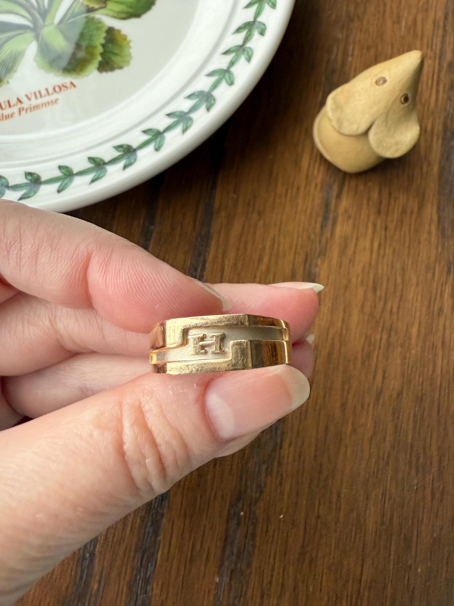 Vintage LETTER H Initial Signet Ring Chunky French 6.2g 18k Gold Geometric Linear Man Cigar Band Unisex Art Deco Antique