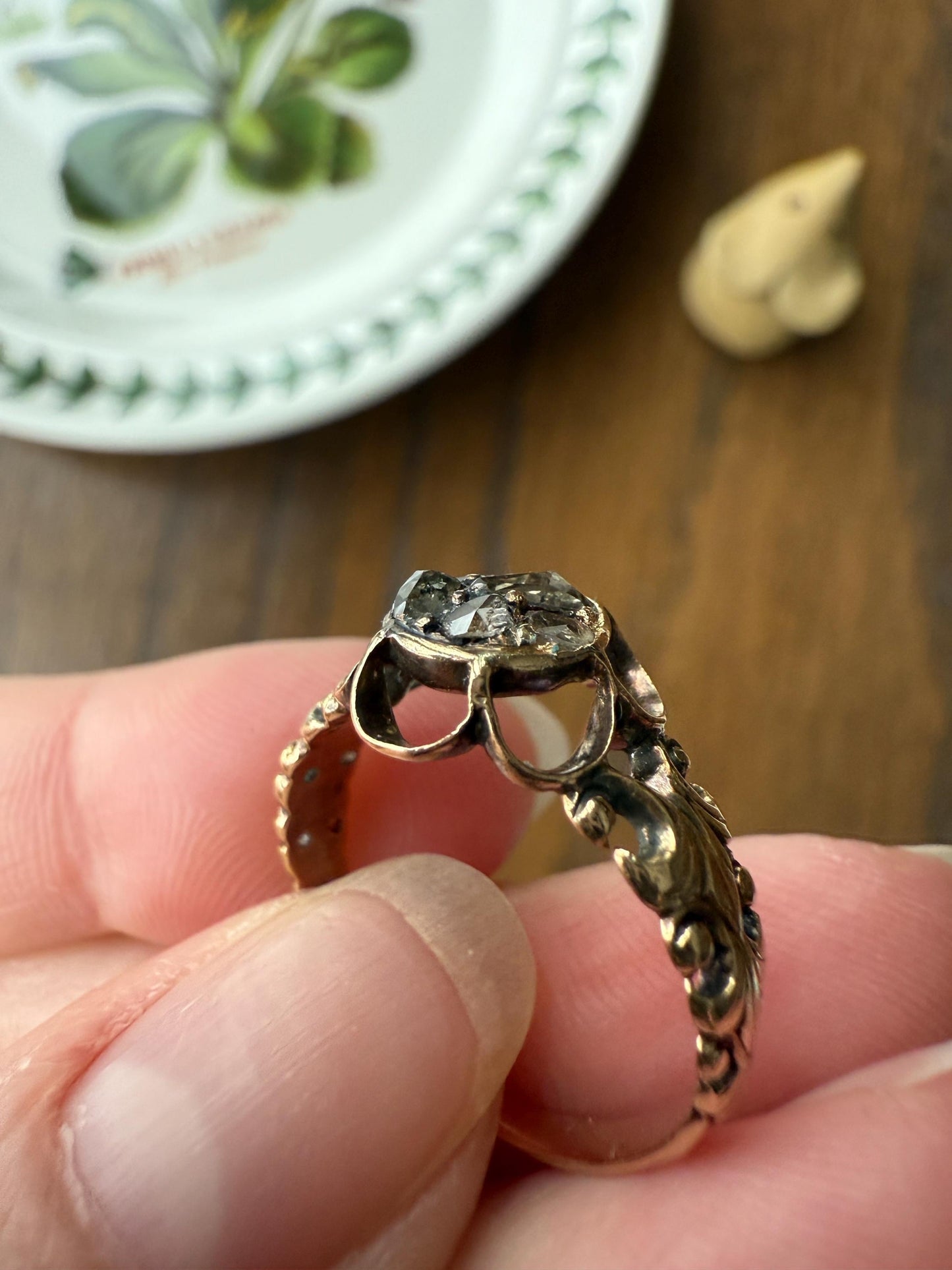 RARE 1700s Chiffre Triangle Rose Cut DIAMOND Ring French ANTiQUE Cobblestone Cluster Buttercup 18k Gold Fleur de Lis Victorian Band