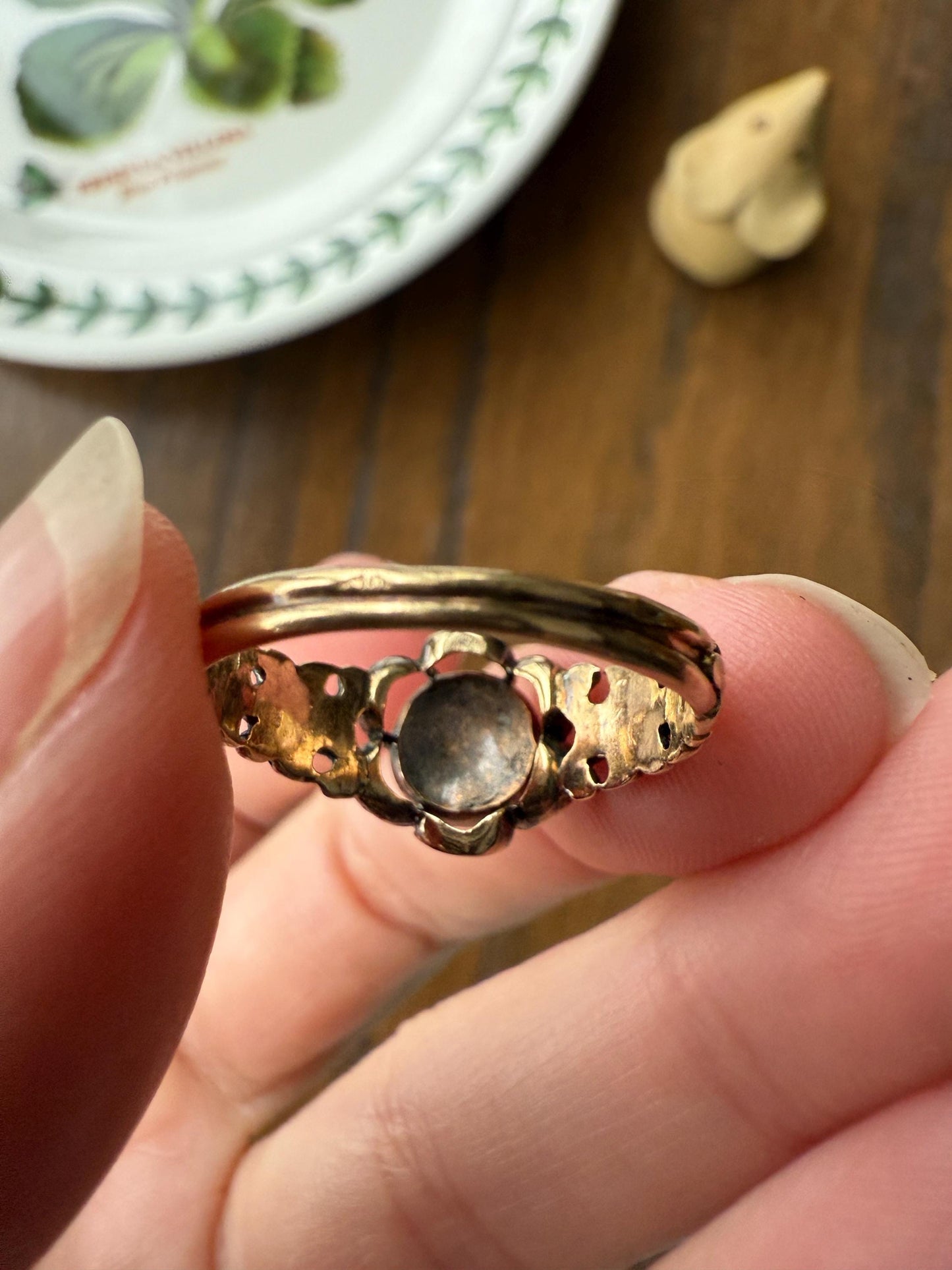 RARE 1700s Chiffre Triangle Rose Cut DIAMOND Ring French ANTiQUE Cobblestone Cluster Buttercup 18k Gold Fleur de Lis Victorian Band