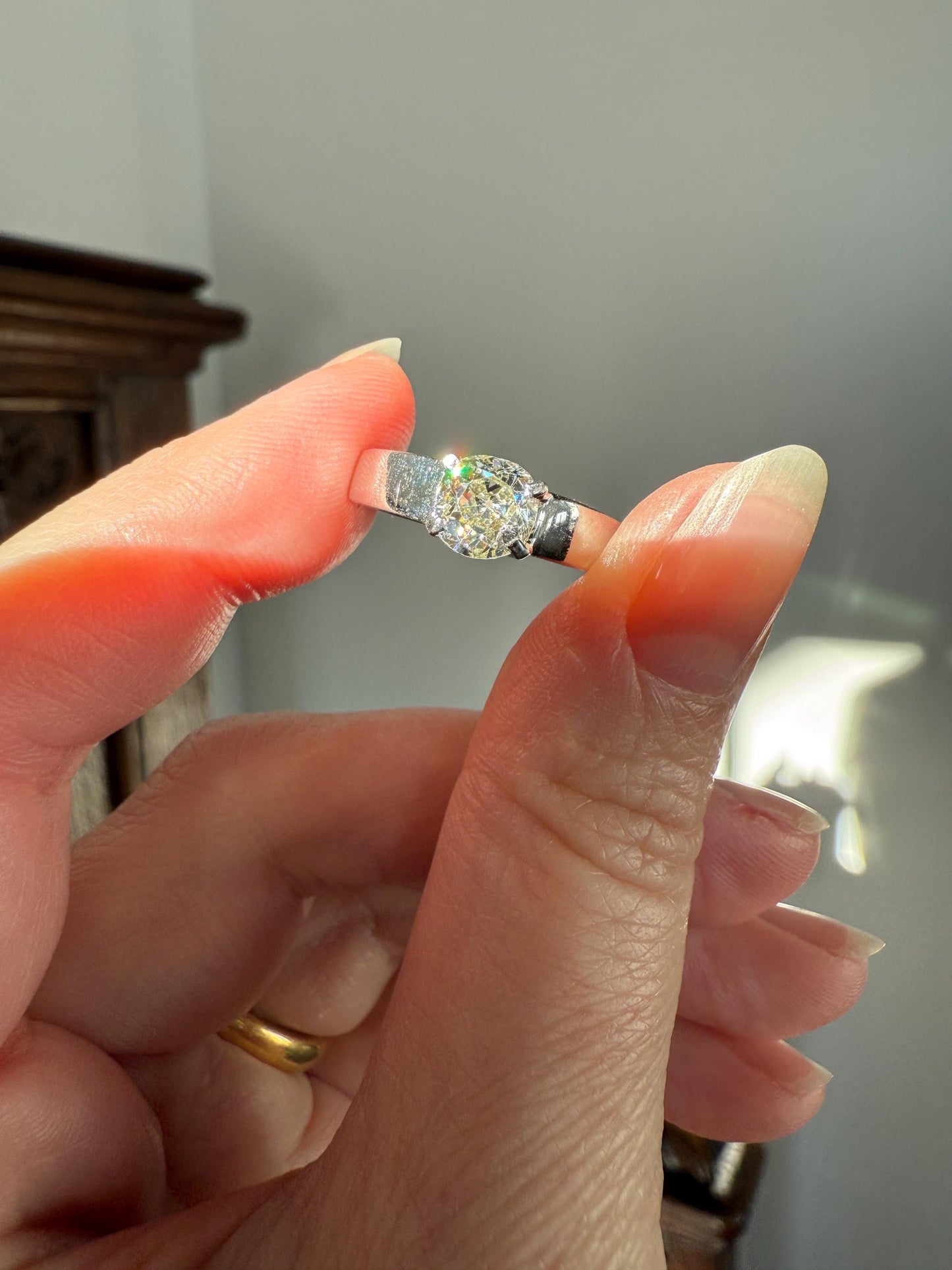 Vintage One Carat Antique Old Mine Cut DIAMOND Ring Stacker Band 7.7g 18k White Gold Solitaire Geometric Engagement 1Ctw OmC