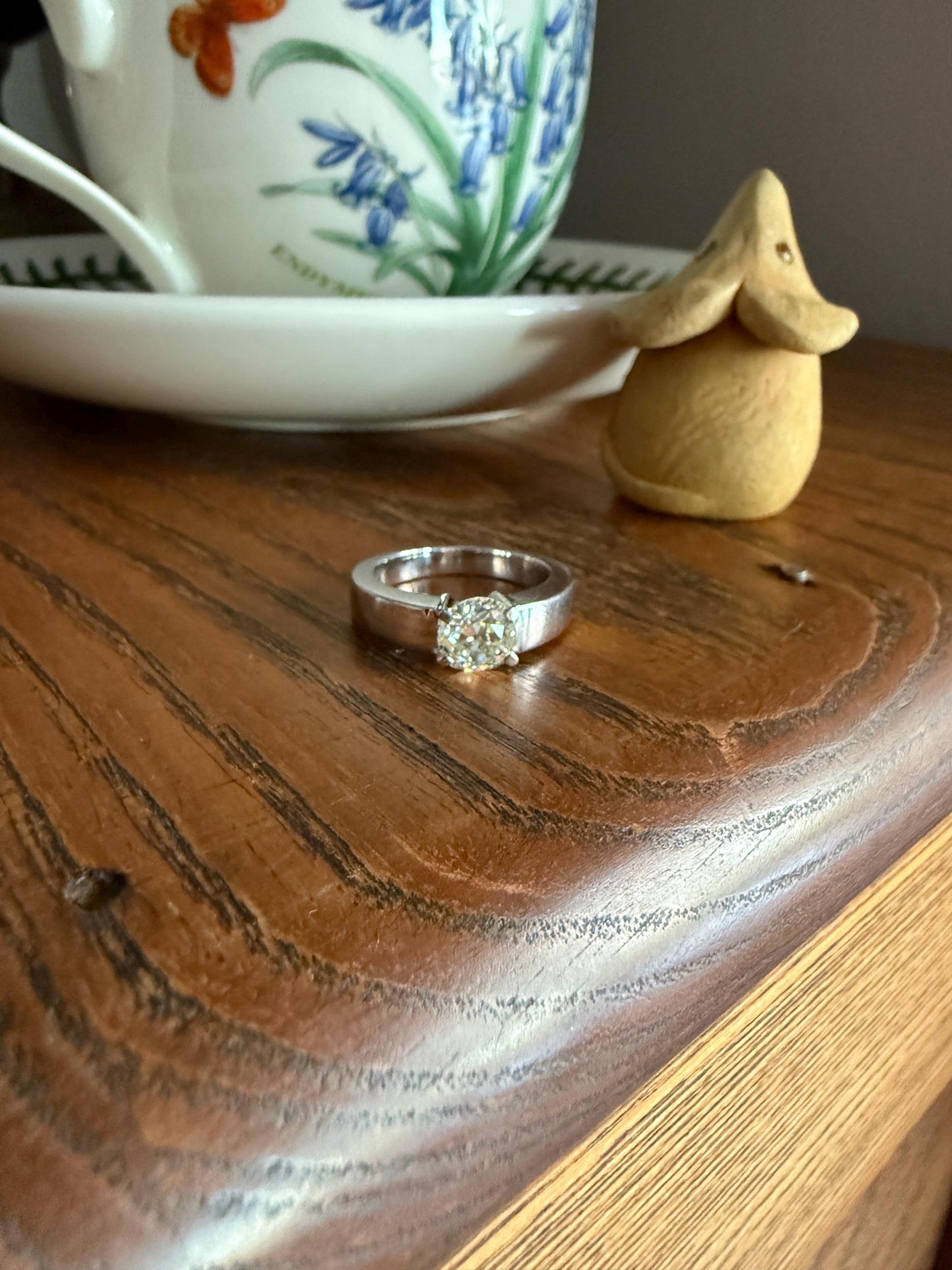Vintage One Carat Antique Old Mine Cut DIAMOND Ring Stacker Band 7.7g 18k White Gold Solitaire Geometric Engagement 1Ctw OmC