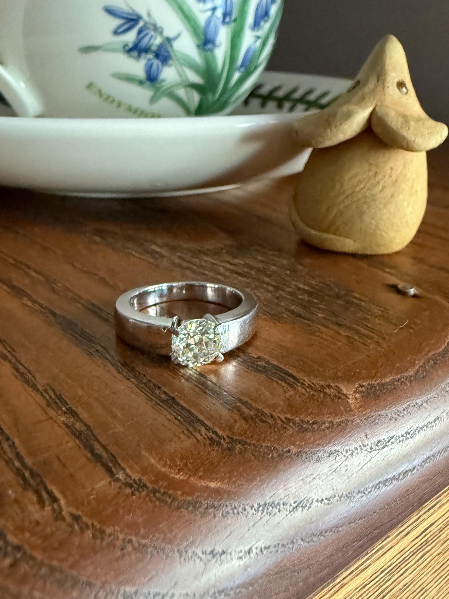 Vintage One Carat Antique Old Mine Cut DIAMOND Ring Stacker Band 7.7g 18k White Gold Solitaire Geometric Engagement 1Ctw OmC