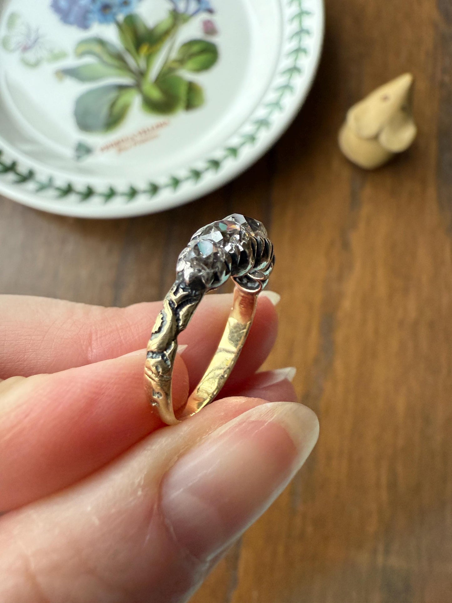Chunky 2 Carats Old Mine Cut DIAMOND Five Stone Stacker Band Early Victorian Open Back Antique 18k Gold Silver Collet Georgian Stacker OMC