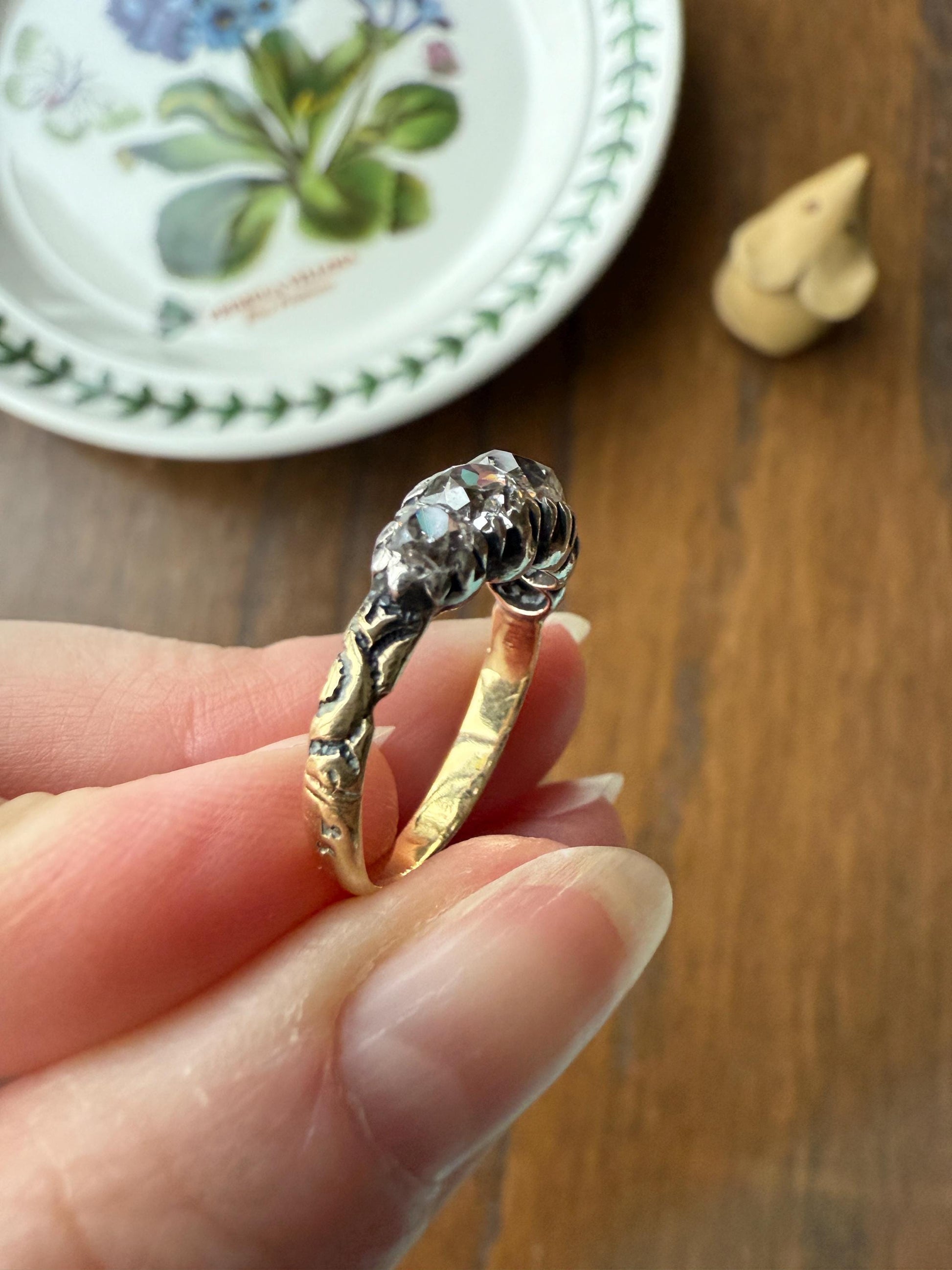 Chunky 2 Carats Old Mine Cut DIAMOND Five Stone Stacker Band Early Victorian Open Back Antique 18k Gold Silver Collet Georgian Stacker OMC