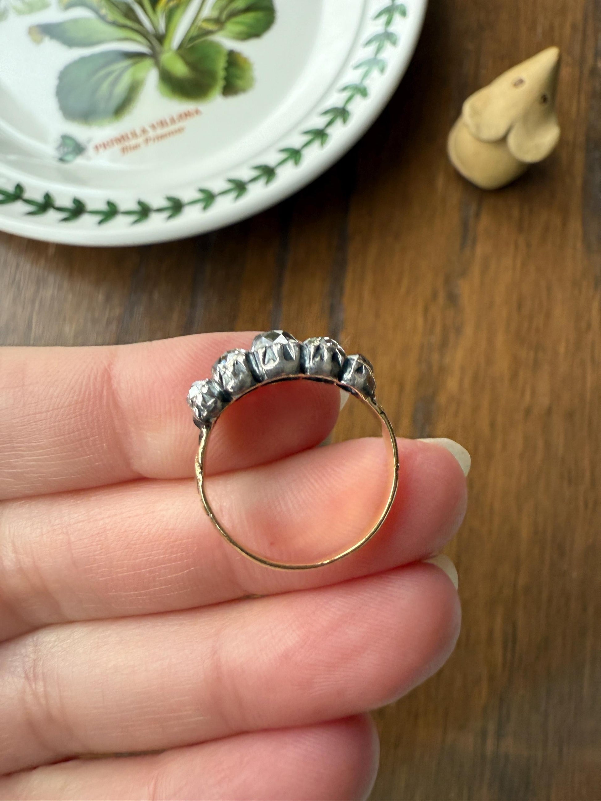 Chunky 2 Carats Old Mine Cut DIAMOND Five Stone Stacker Band Early Victorian Open Back Antique 18k Gold Silver Collet Georgian Stacker OMC