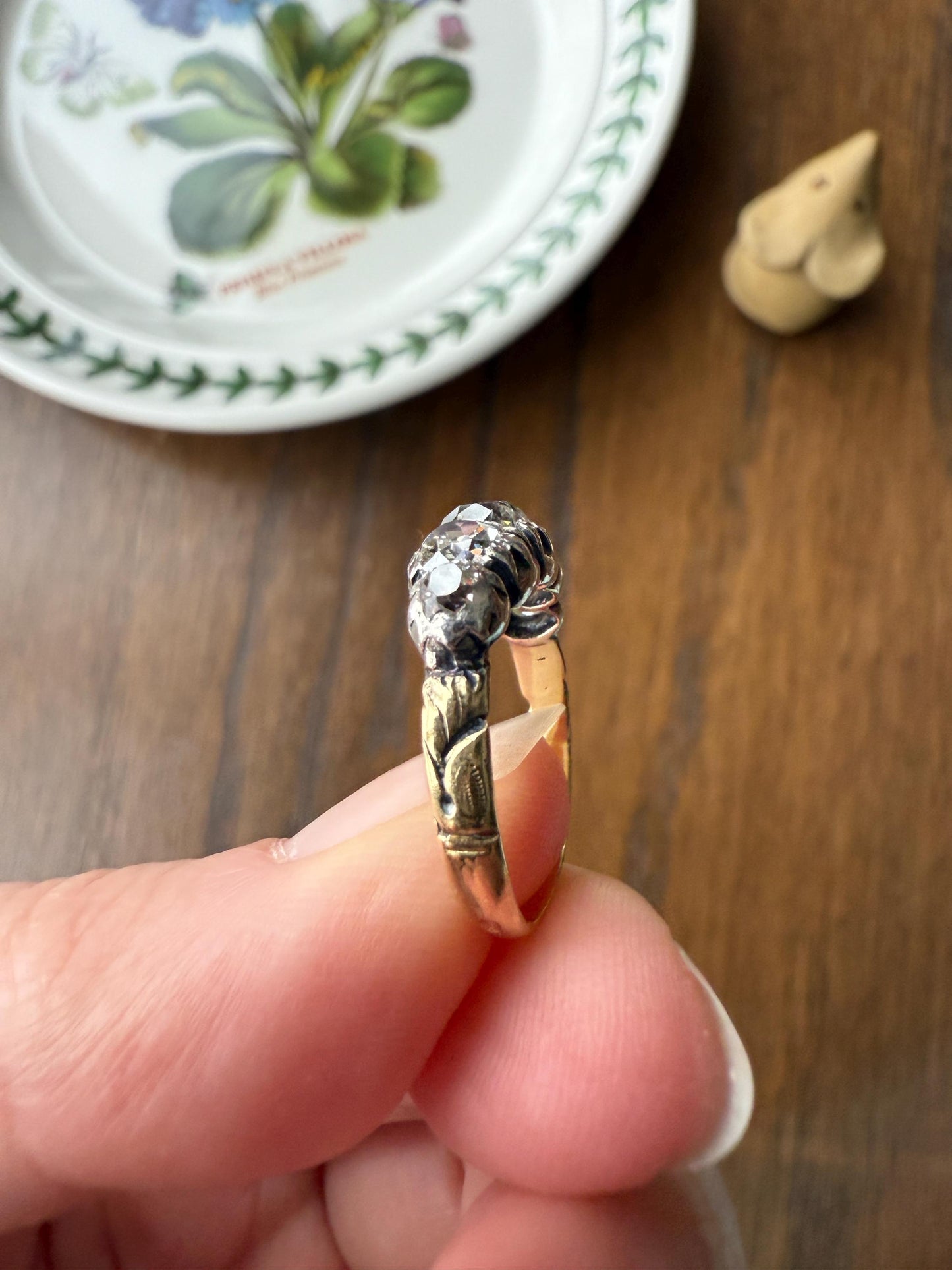Chunky 2 Carats Old Mine Cut DIAMOND Five Stone Stacker Band Early Victorian Open Back Antique 18k Gold Silver Collet Georgian Stacker OMC