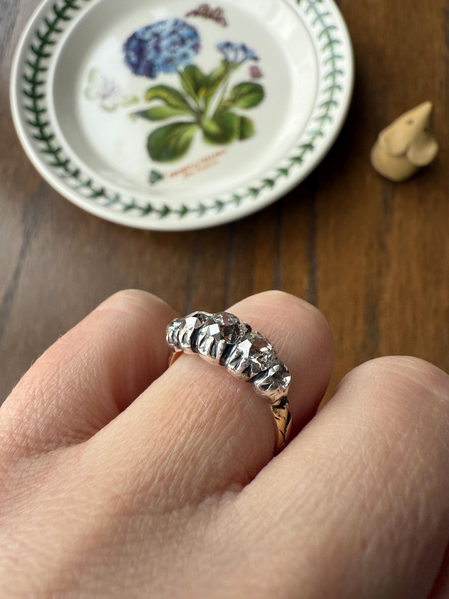 Chunky 2 Carats Old Mine Cut DIAMOND Five Stone Stacker Band Early Victorian Open Back Antique 18k Gold Silver Collet Georgian Stacker OMC