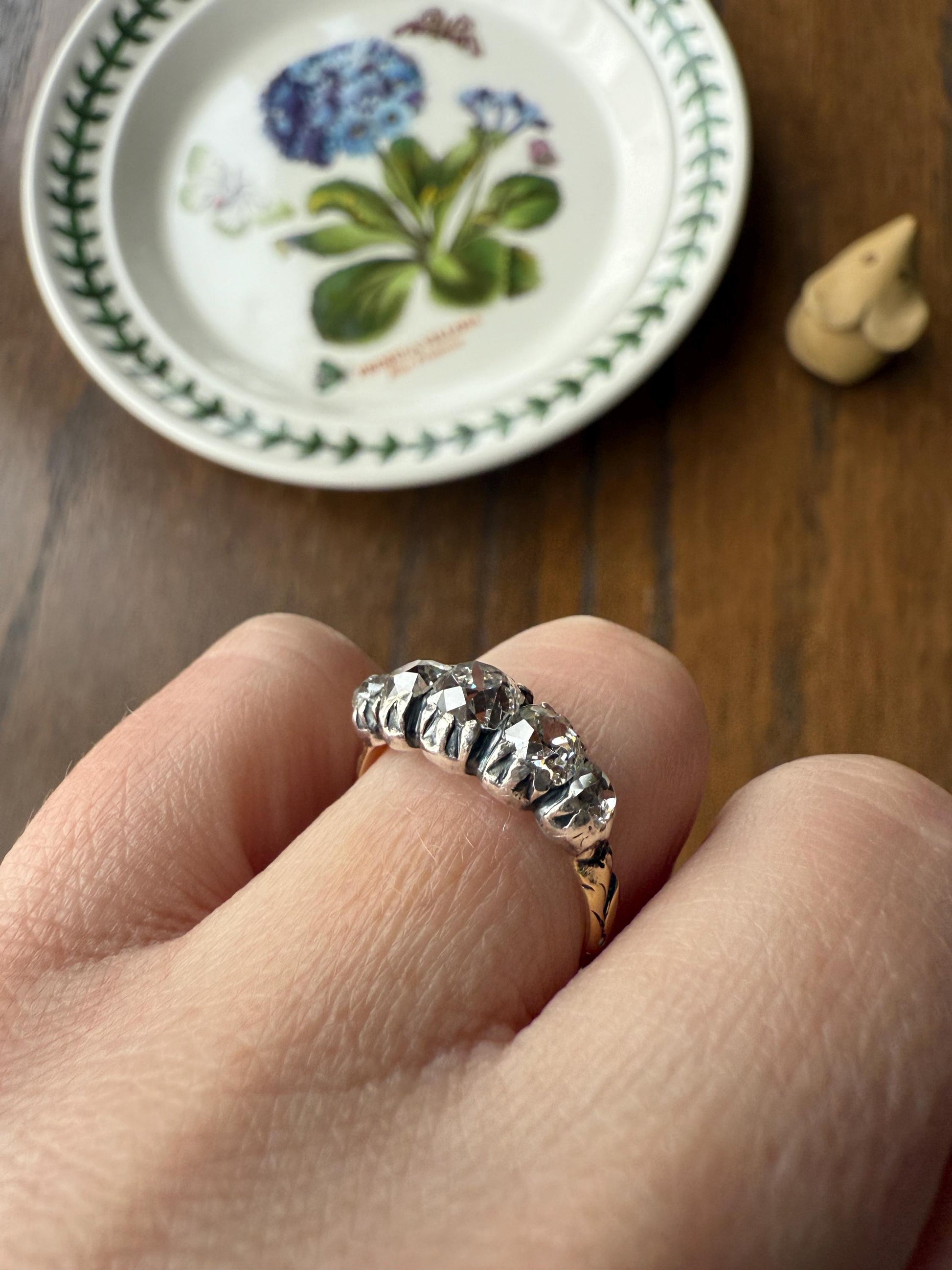 Chunky 2 Carats Old Mine Cut DIAMOND Five Stone Stacker Band Early Victorian Open Back Antique 18k Gold Silver Collet Georgian Stacker OMC