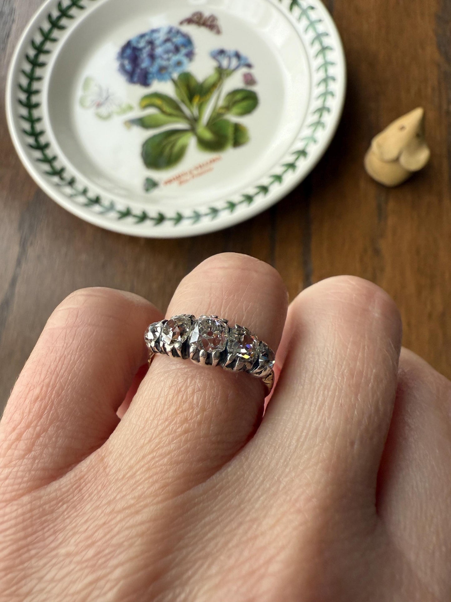Chunky 2 Carats Old Mine Cut DIAMOND Five Stone Stacker Band Early Victorian Open Back Antique 18k Gold Silver Collet Georgian Stacker OMC