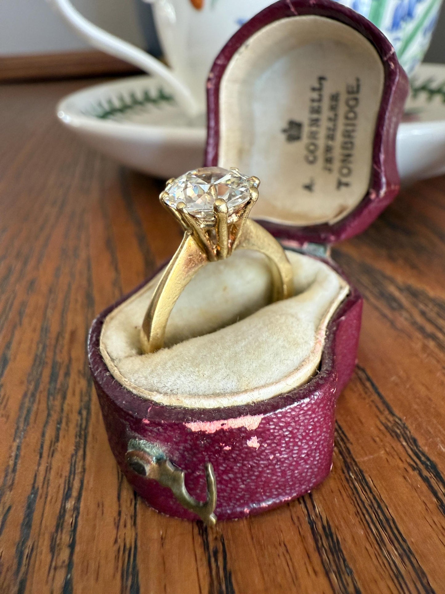 Exceptional Antique 2.6 CARAT Old European Cut DIAMOND Solitaire Engagement Ring 18k Gold Solid Yellow Tall Prong Setting Stacker