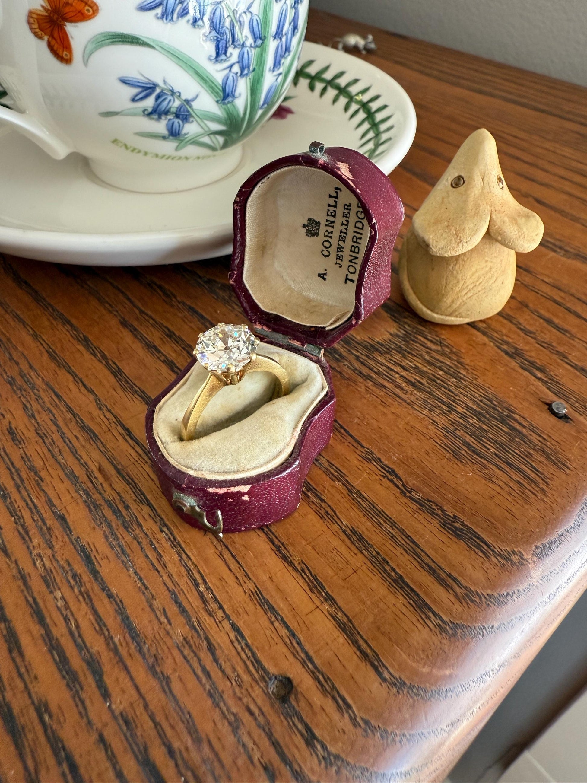 Exceptional Antique 2.6 CARAT Old European Cut DIAMOND Solitaire Engagement Ring 18k Gold Solid Yellow Tall Prong Setting Stacker