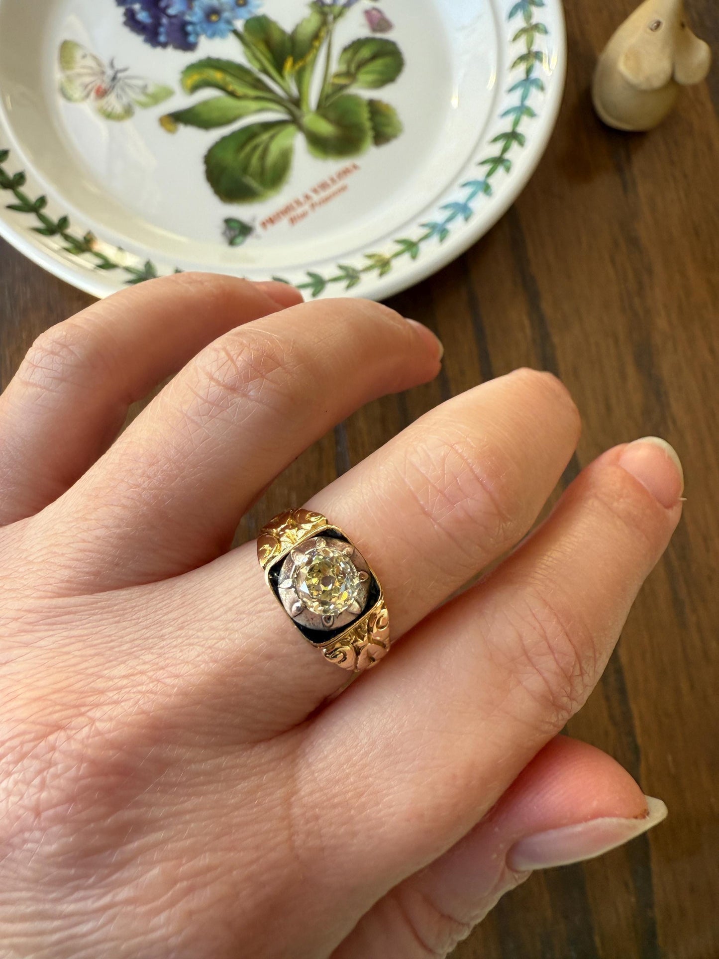 Chunky One Carat Old Mine Cut DIAMOND Solitaire Georgian to Early Victorian Open Back Antique 18k Gold Silver Collet Ornate Stacker OMC